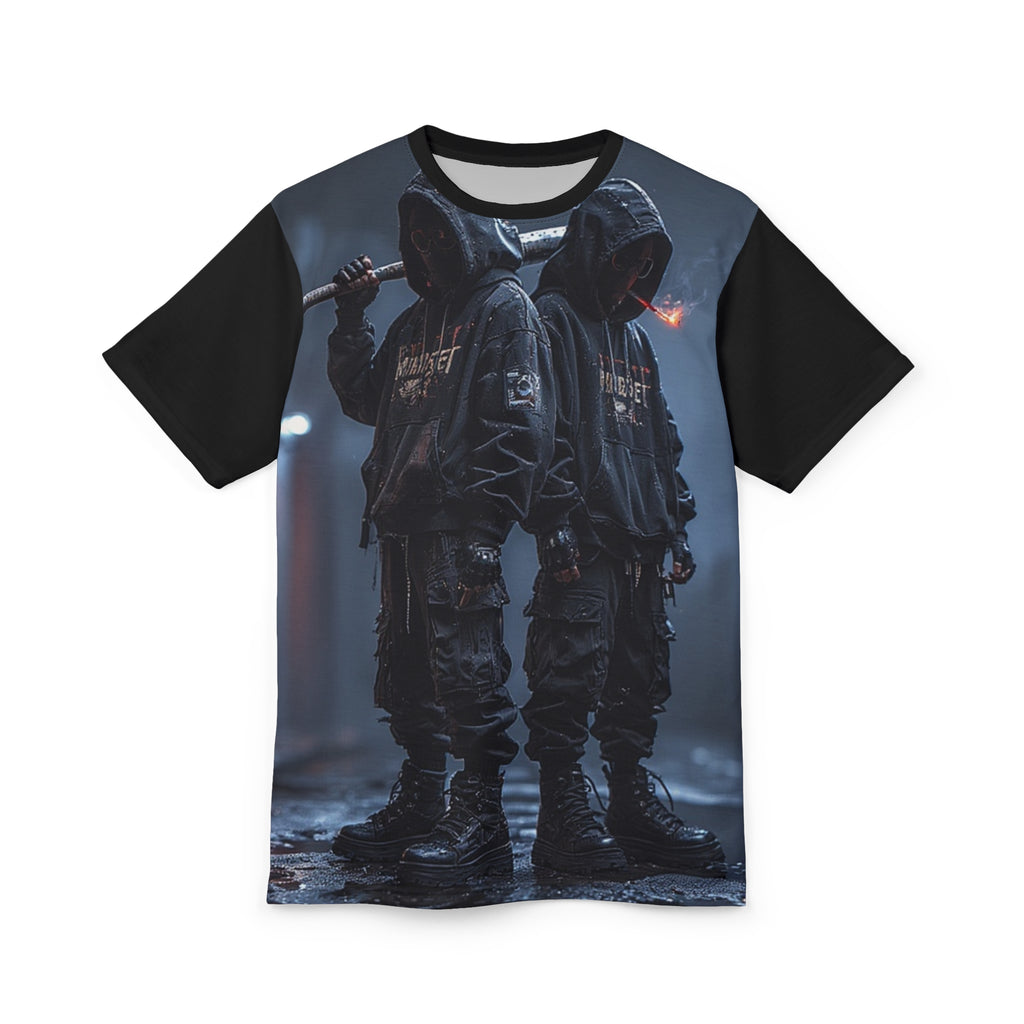 Mindset- Dystopian Streetwear Tee — Twin Hooded Figures All-Over Print