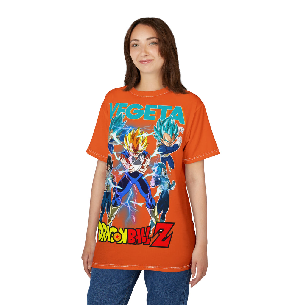 Anime- Vegeta Dragon Ball Z Graphic Tee — Orange All-Over Print