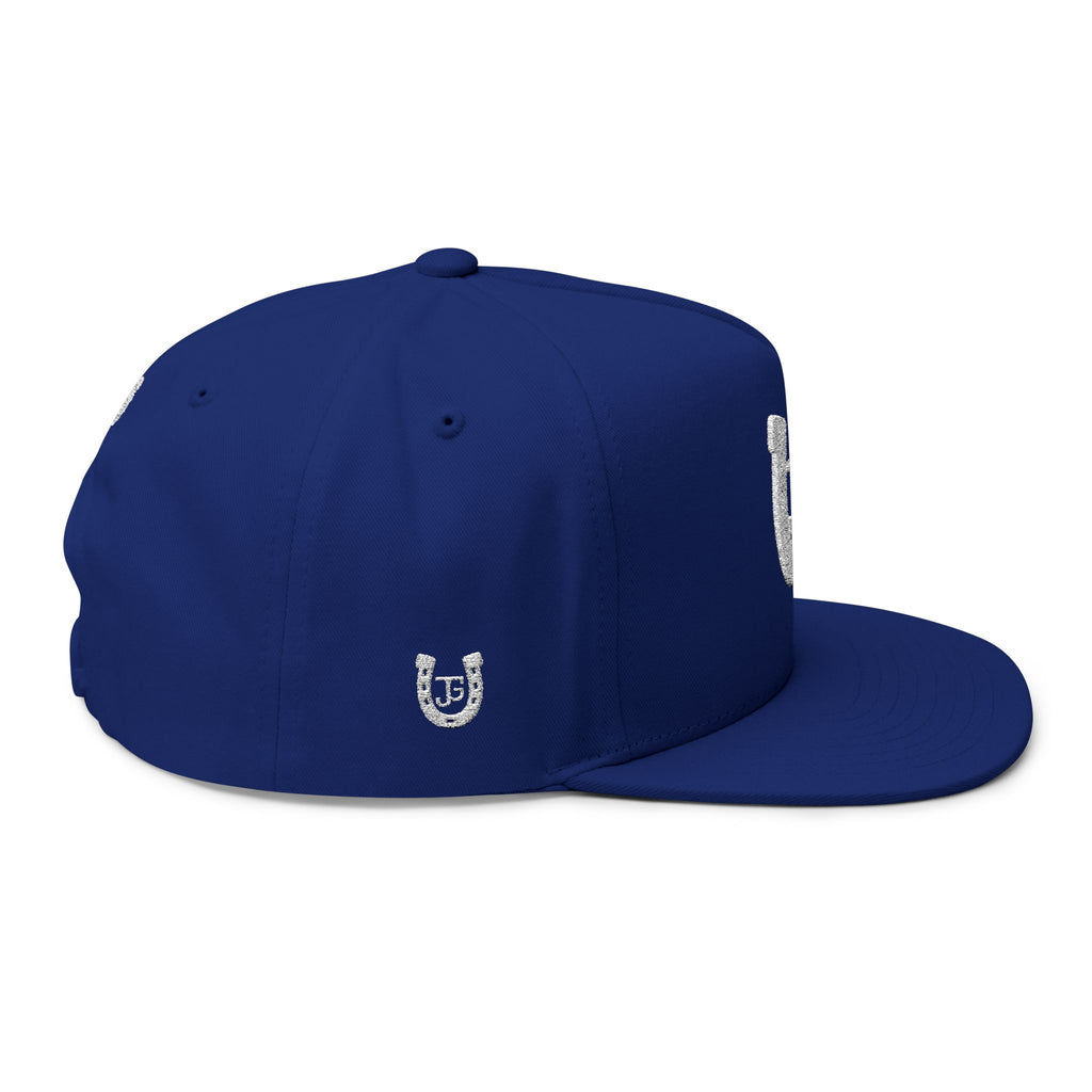 JG-Embroidered Horseshoe Flat Bill Cap — Lucky JG Logo Snapback