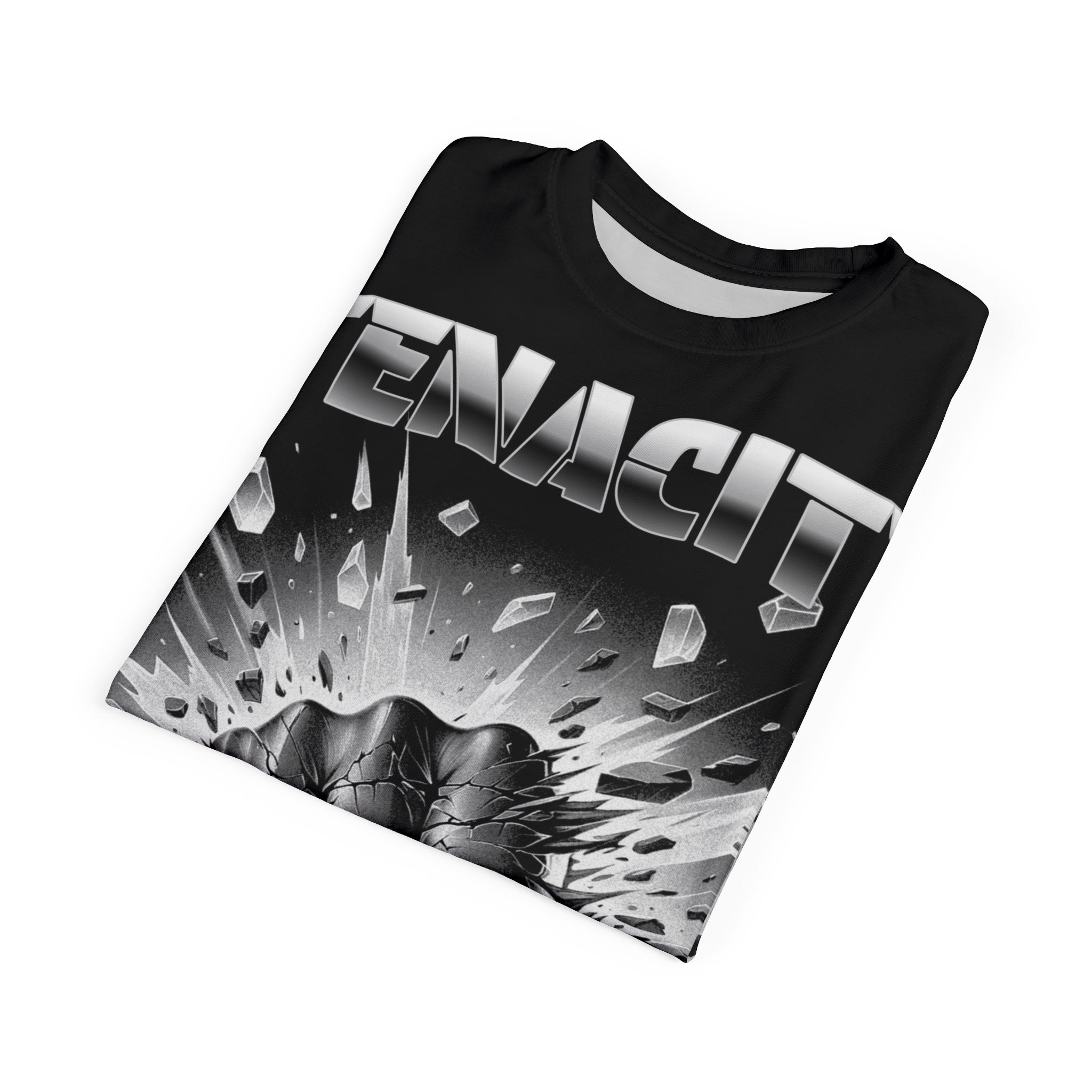 Mindset-Tenacity Fist Graphic Tee — Bold Black Motivational Shirt