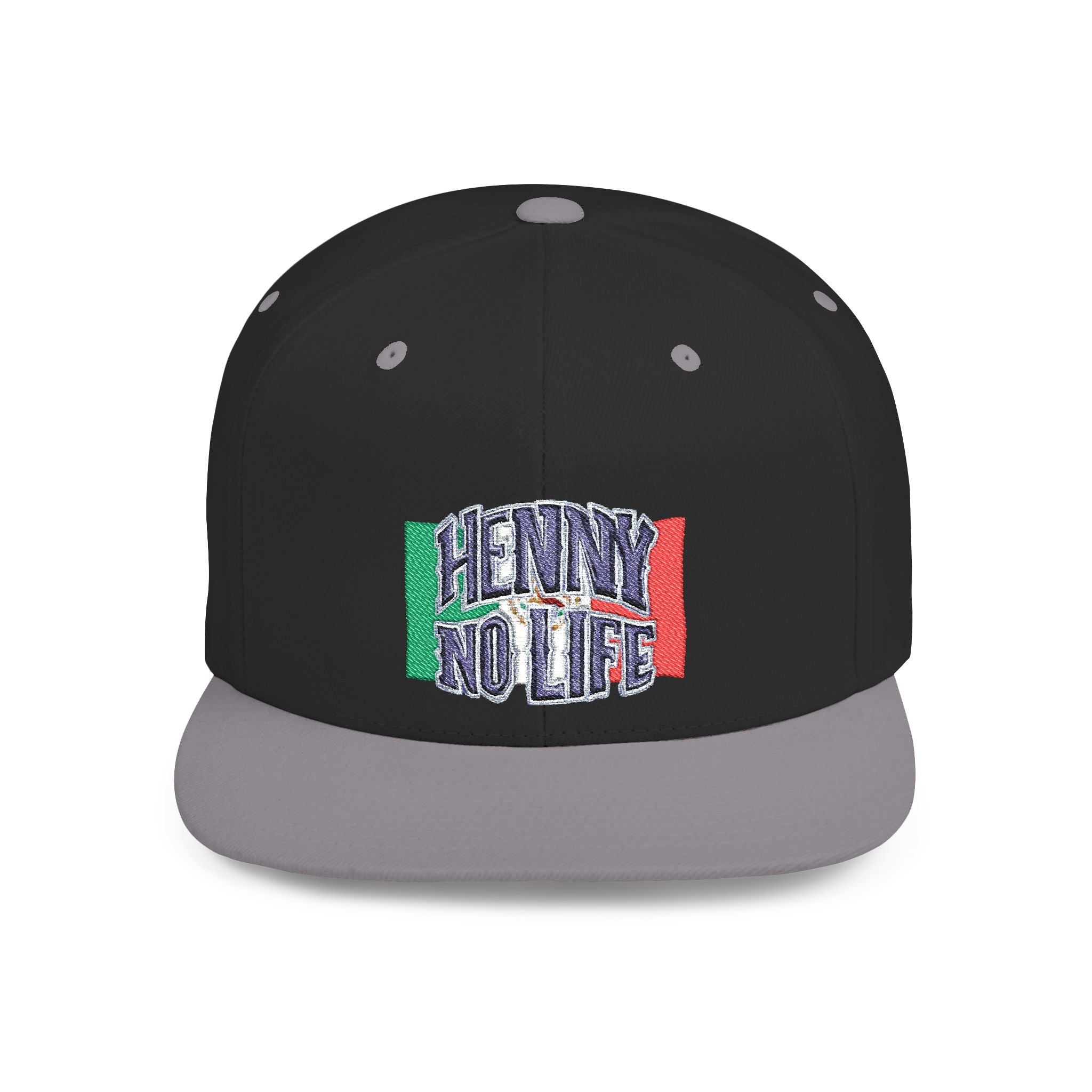 Henny- Flat Bill Snapback Hat — "Henny No Life" Embroidered with Italian Flag Accent