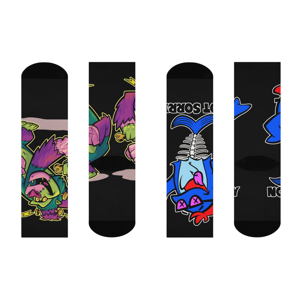 Colorful Cartoon Monster Crew Socks — 'Not Sorry' Graphic Cushioned Socks
