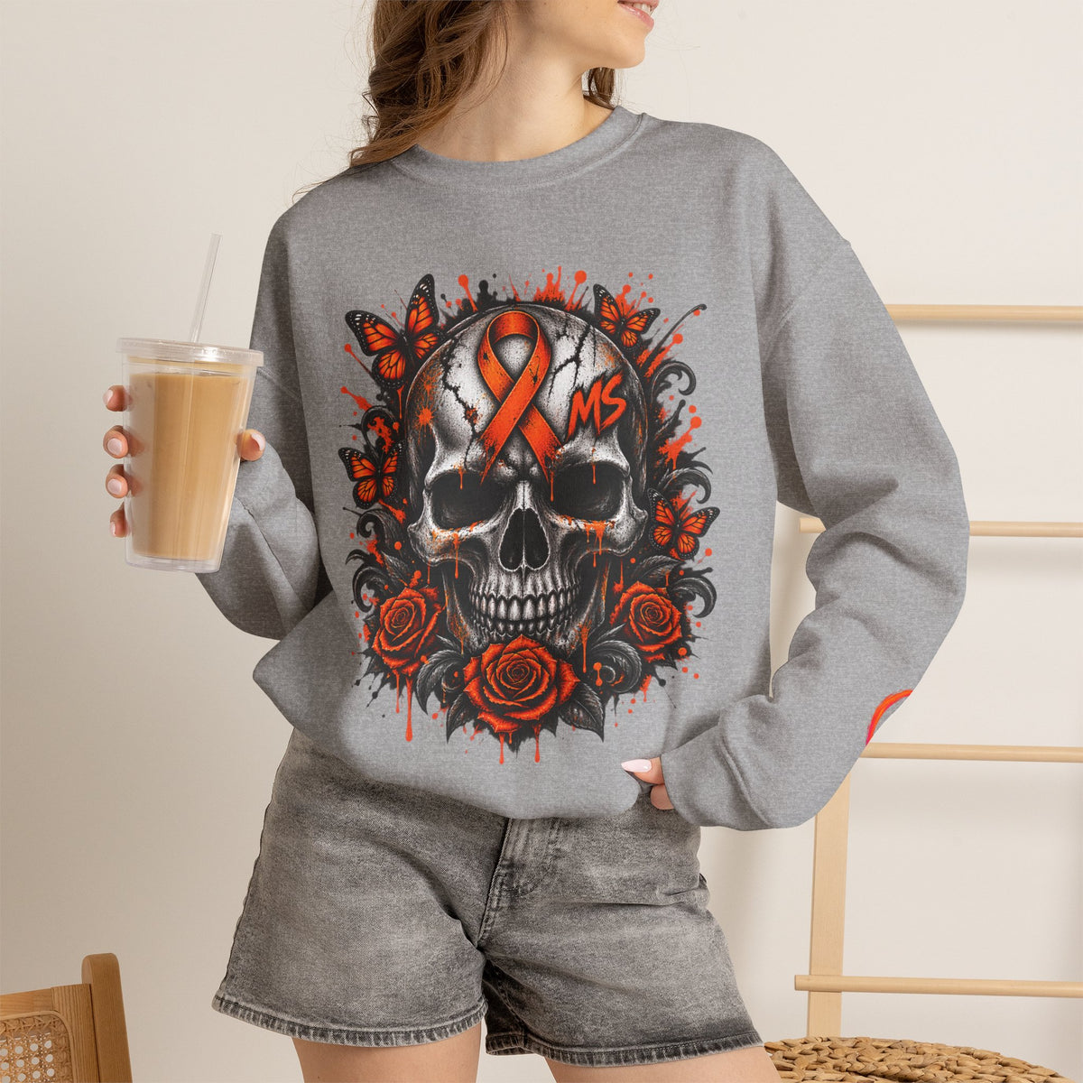 MS- Awareness Skull Crewneck Sweatshirt — "My Lesions Don’t Define Me"