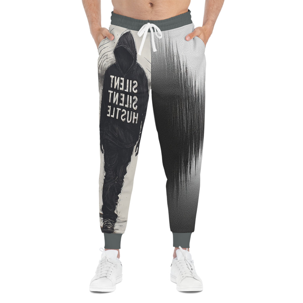 Joggers- Silence Hustle Graphic Joggers — Streetwear Athletic Pants with 'Silent Silent Hustle' Design