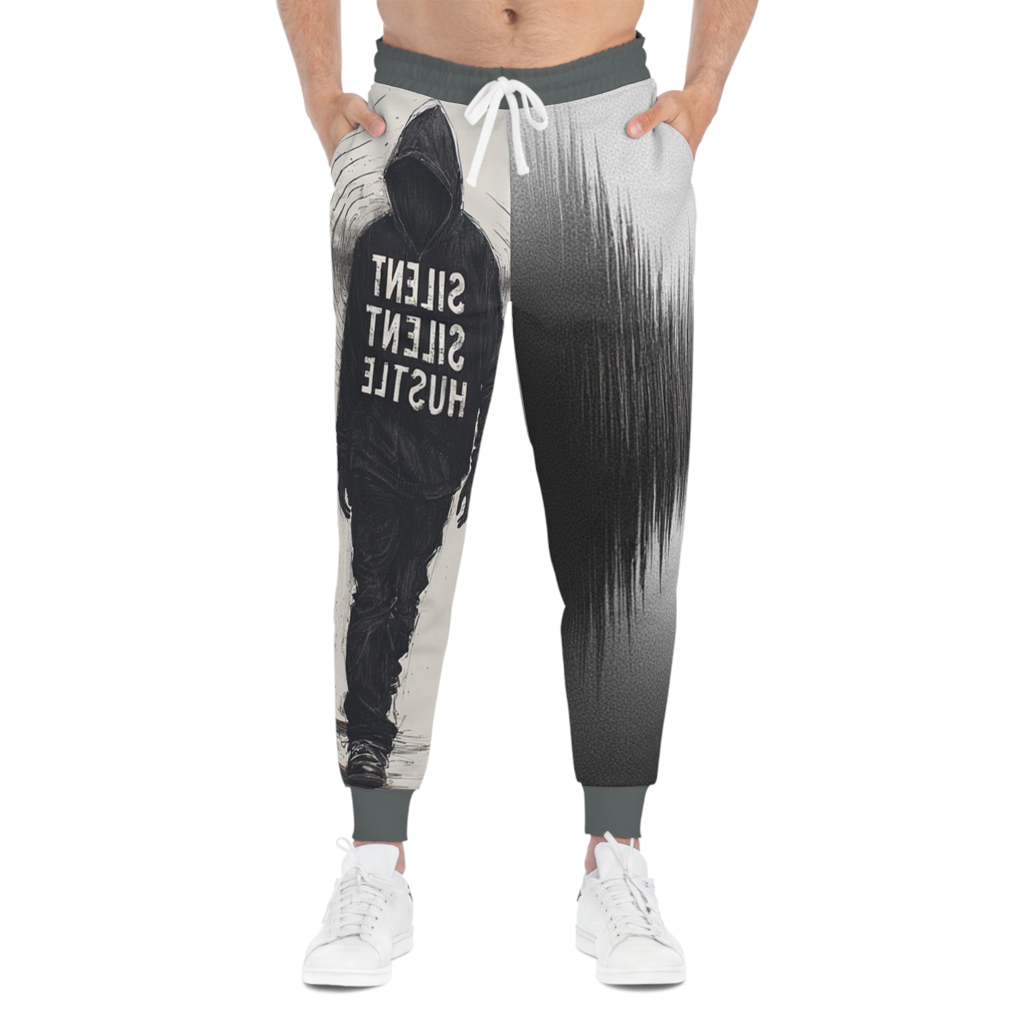 Joggers- Silence Hustle Graphic Joggers — Streetwear Athletic Pants with 'Silent Silent Hustle' Design