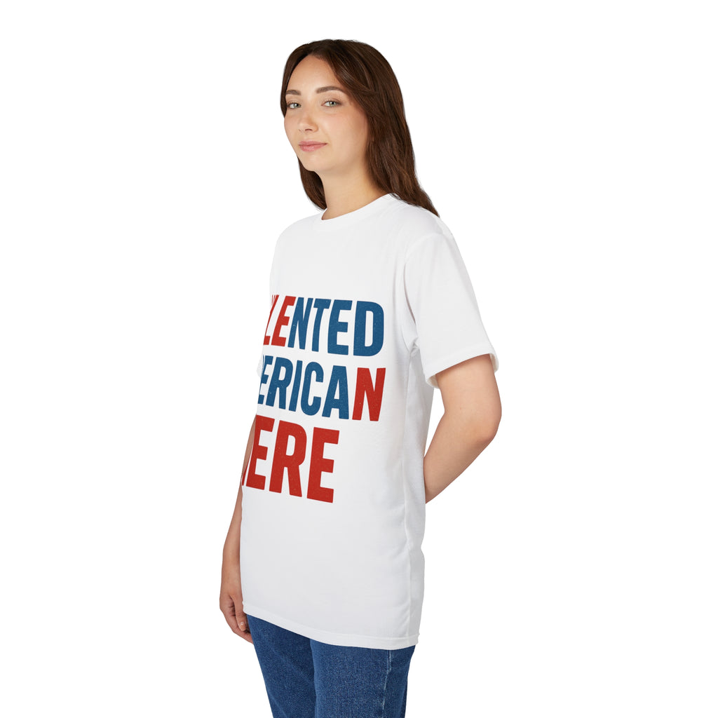 Talented American Here T-Shirt — Patriotic Red & Blue Graphic Tee