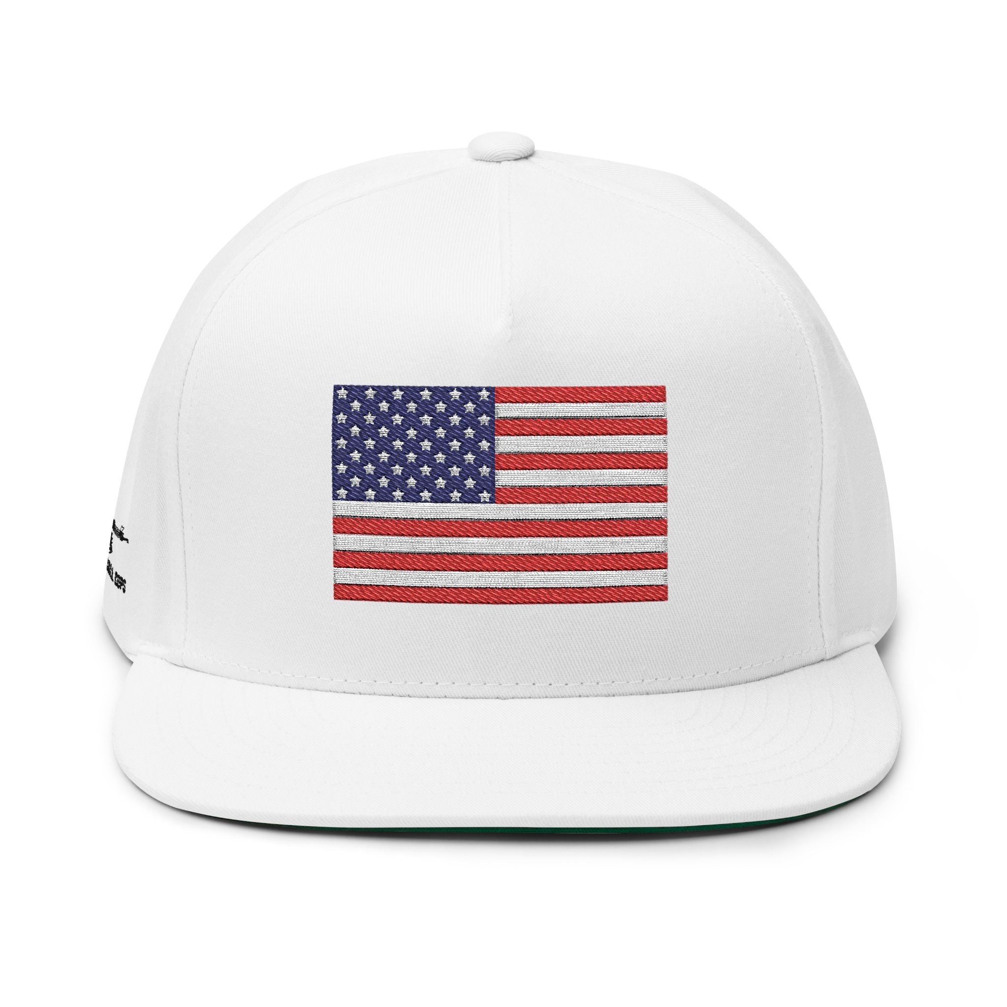 Embroidered American Flag Flat Bill Cap — Patriotic Snapback Hat