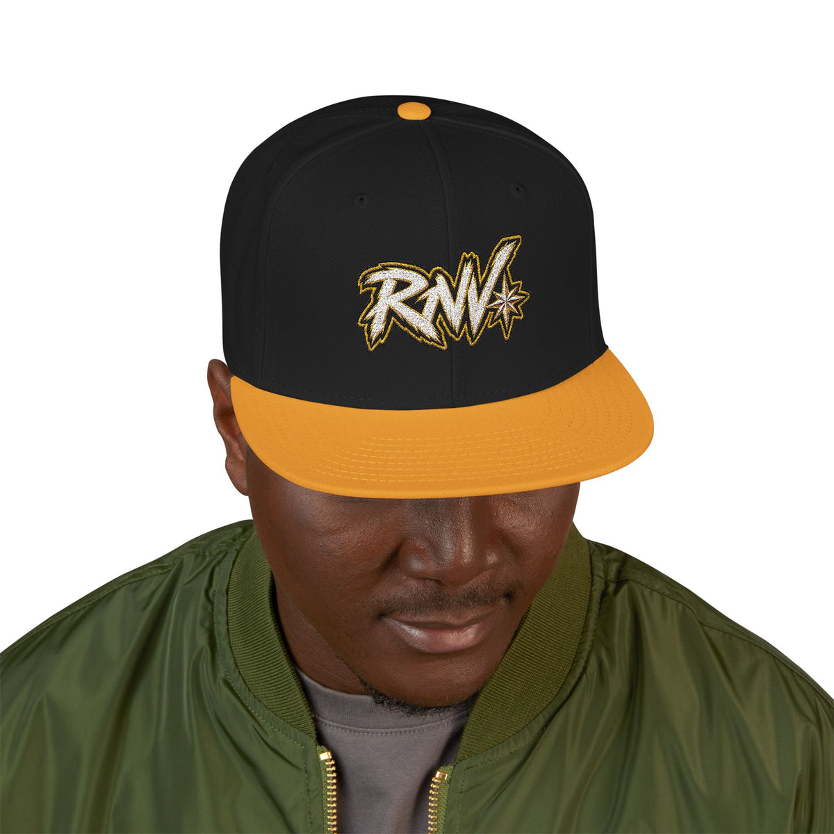 Hat-Embroidered Gold Graffiti Snapback Hat