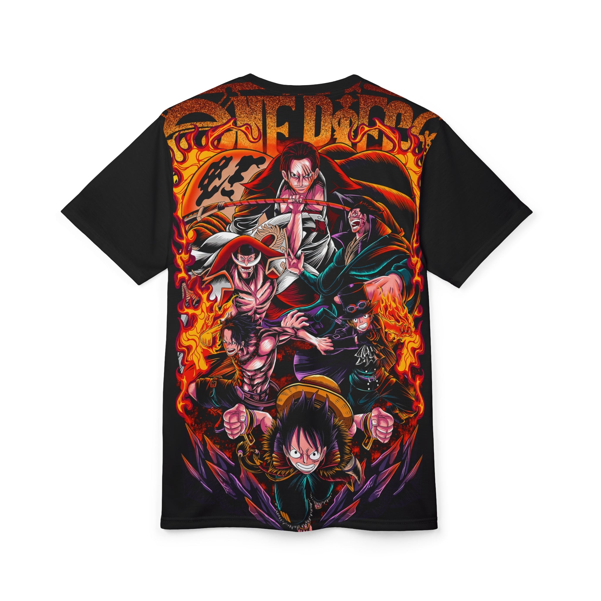 Anime- Crew Battle All-Over Print Tee — Luffy & Flames Anime T-Shirt