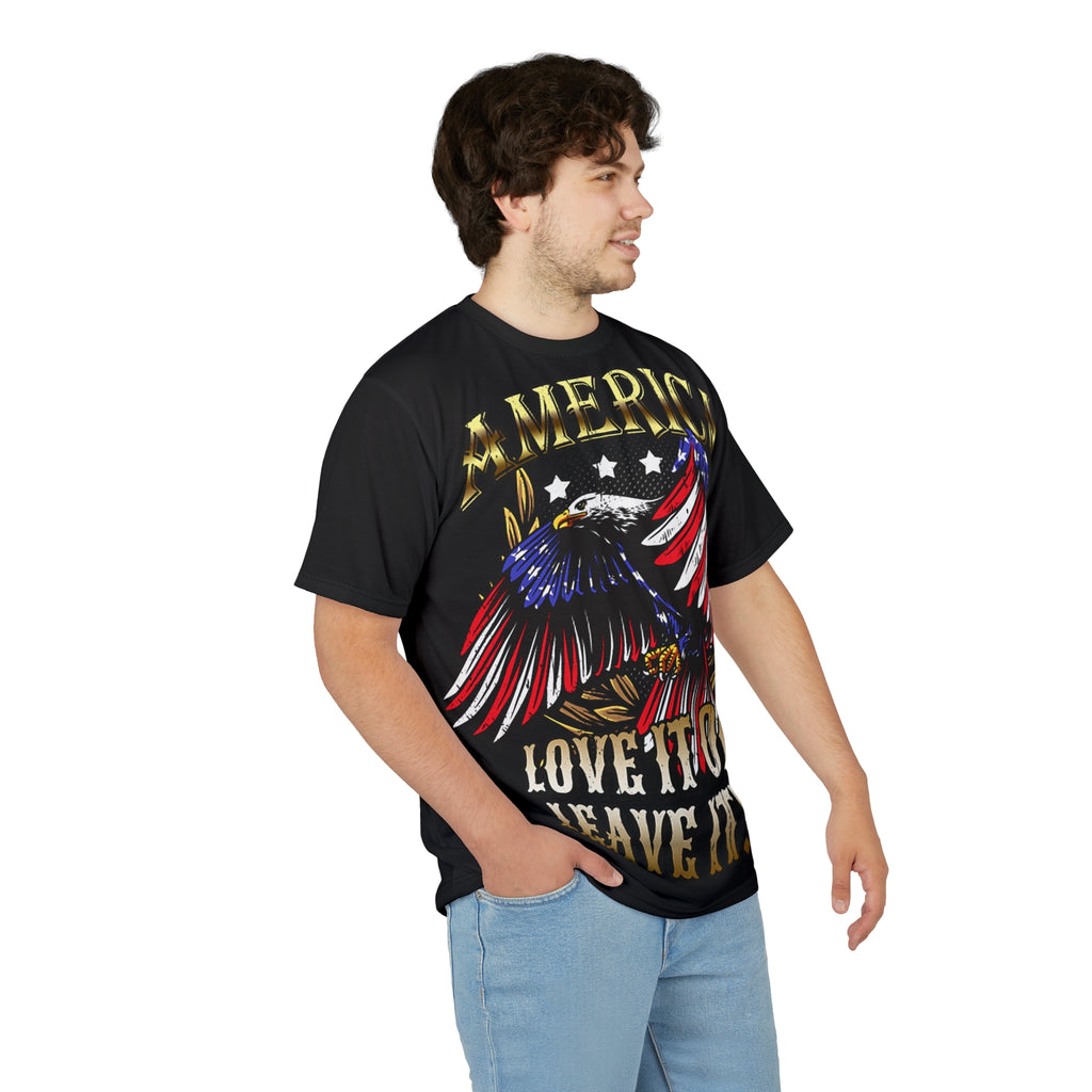 America-Patriotic- Eagle Tee — "America: Love It or Leave It" All-Over Print