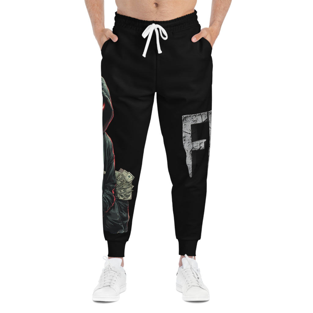 Mindset-Money Heist Hoodie Joggers — Graphic Athletic Sweatpants with Hooded Robber Design