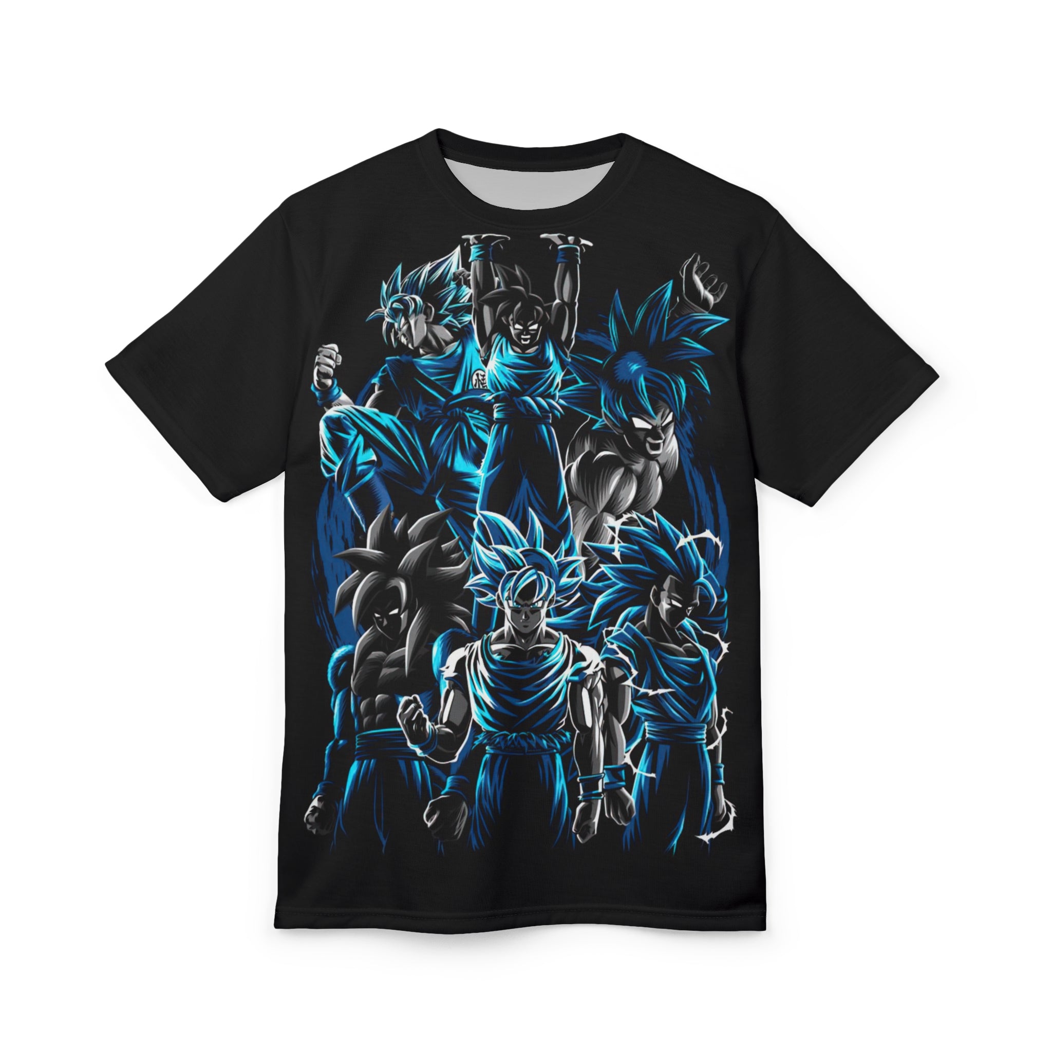 Dragon -Warrior Collage Tee — Blue Neon Anime All-Over Print