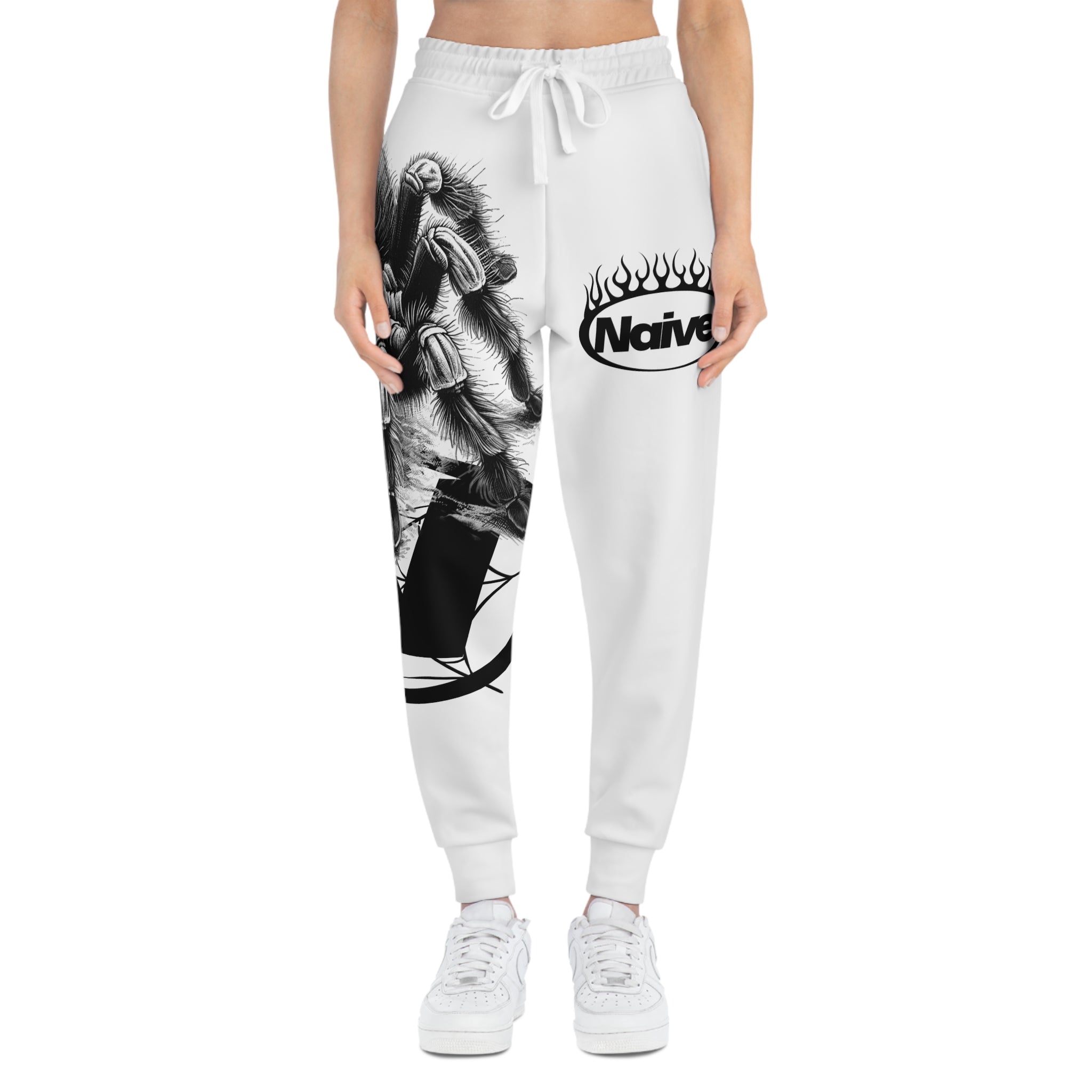 Joggers-Spider Graphic Joggers — 'Naive' Flame Logo Athletic Sweatpants