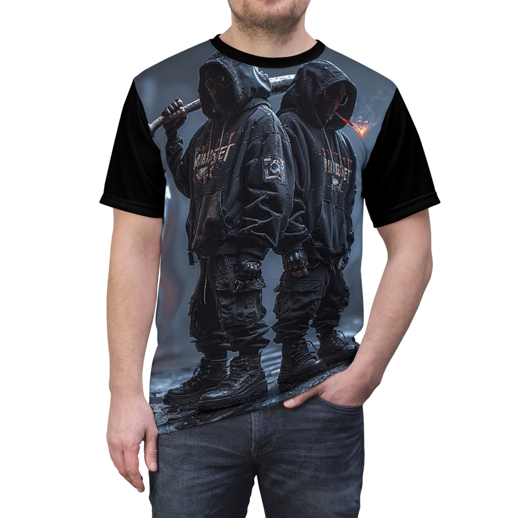 Mindset- Dystopian Streetwear Tee — Twin Hooded Figures All-Over Print
