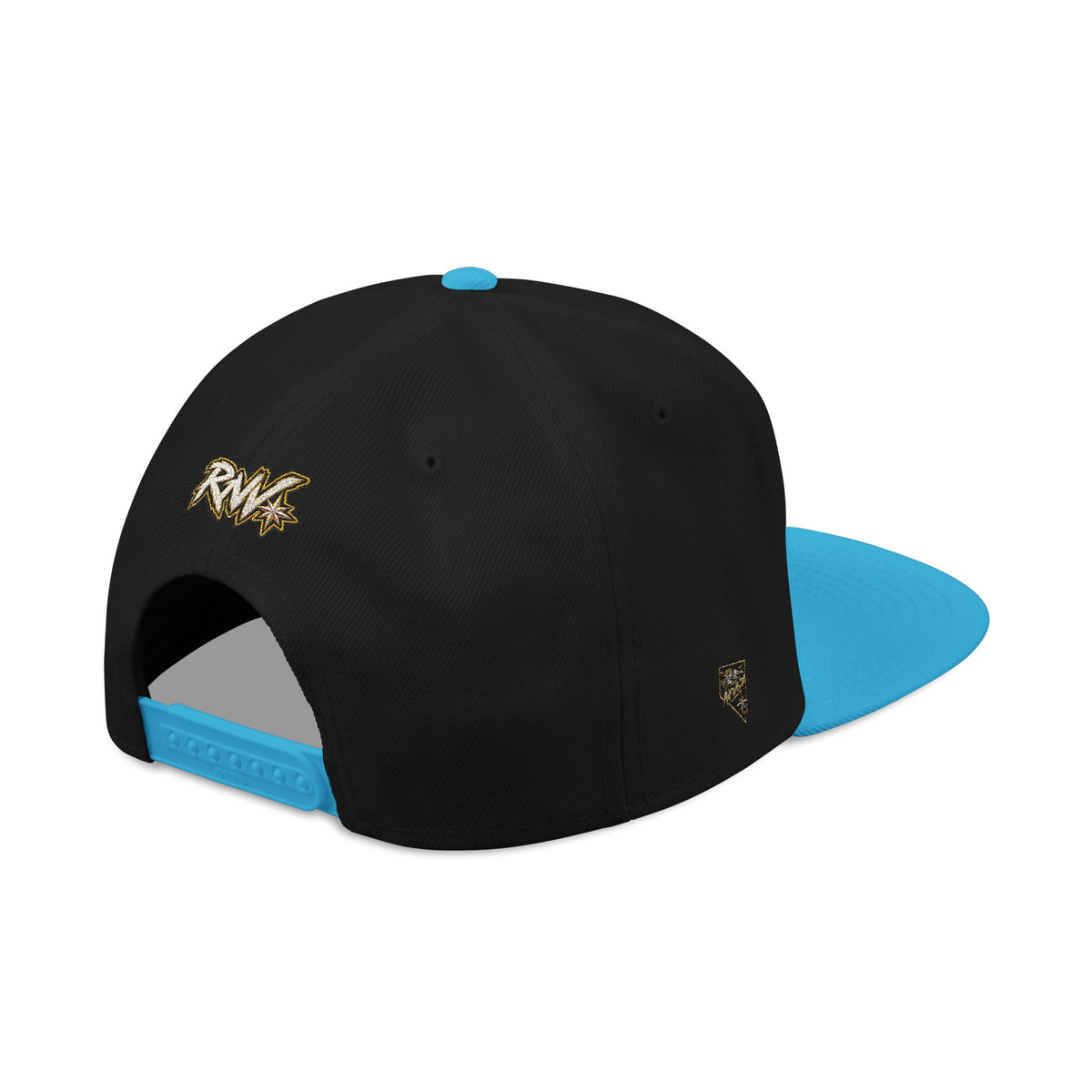 Hat-Embroidered Snapback Hat – Gold Glitter 'RW' Logo Flat Brim Cap