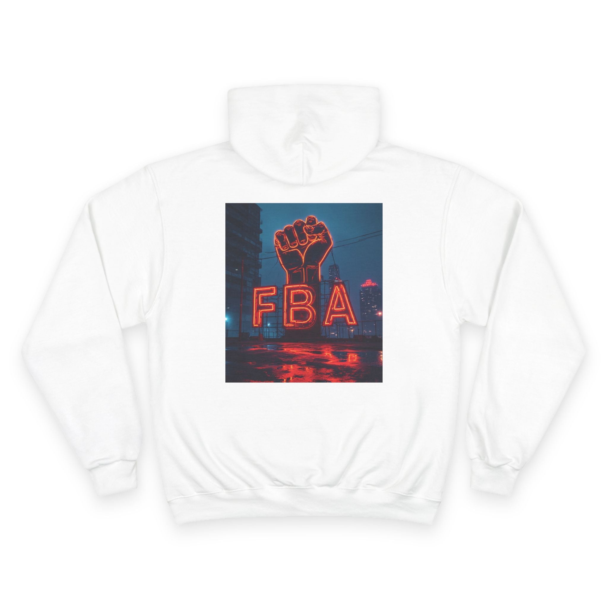 FBA- Graphic Hoodie — Retro Neon Fist & Star Emblem Champion Sweatshirt