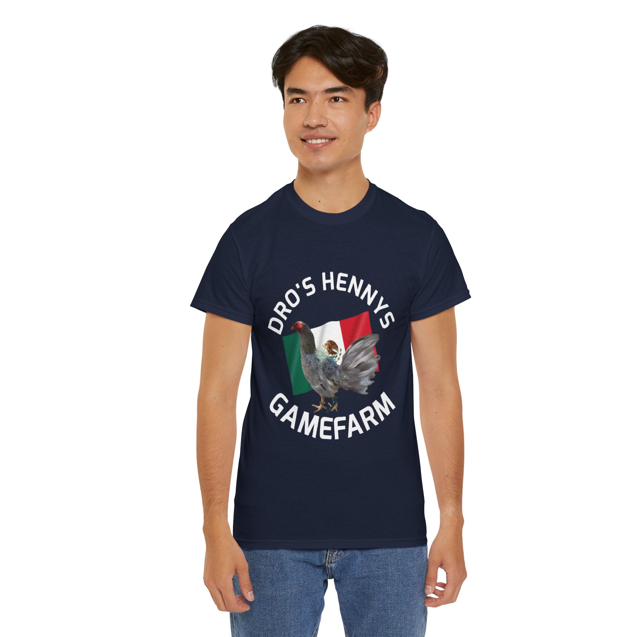 Henny-Gamefowl Tee — "Dro's Henny's Gamefarm" Mexican Flag Rooster Shirt