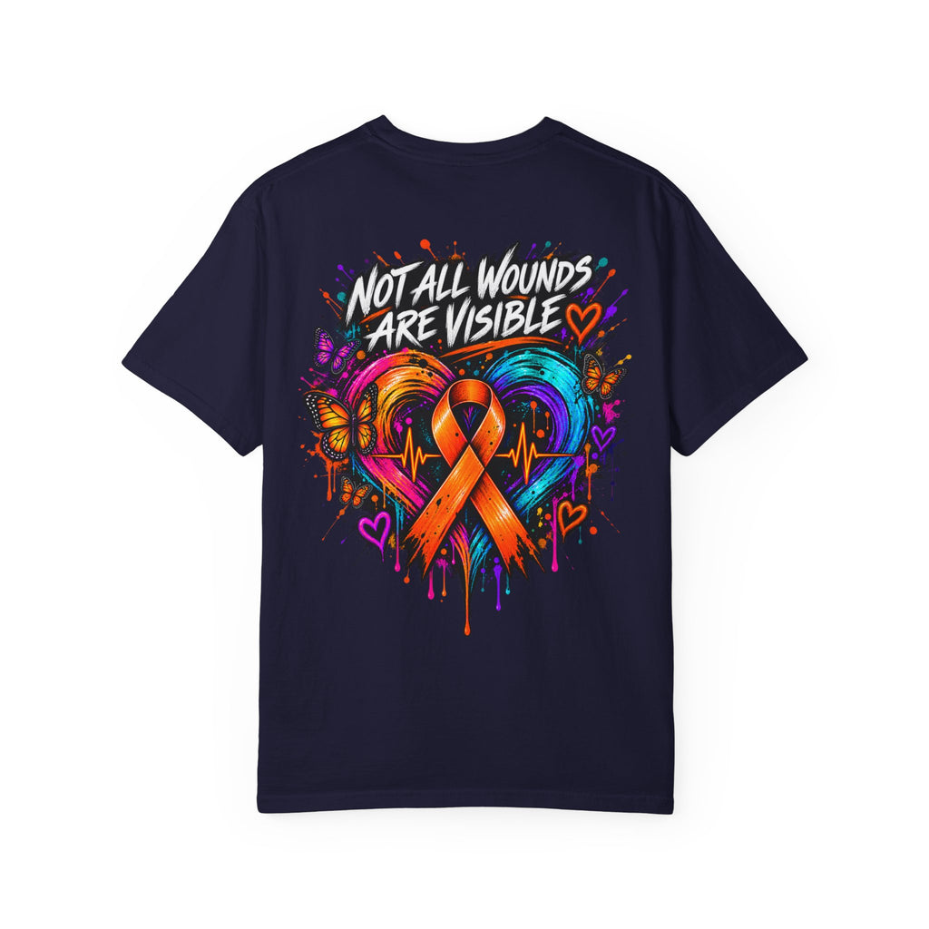 MS- Awareness Heart Ribbon T-Shirt — “Not All Wounds Are Visible” Neuropathy Support Tee