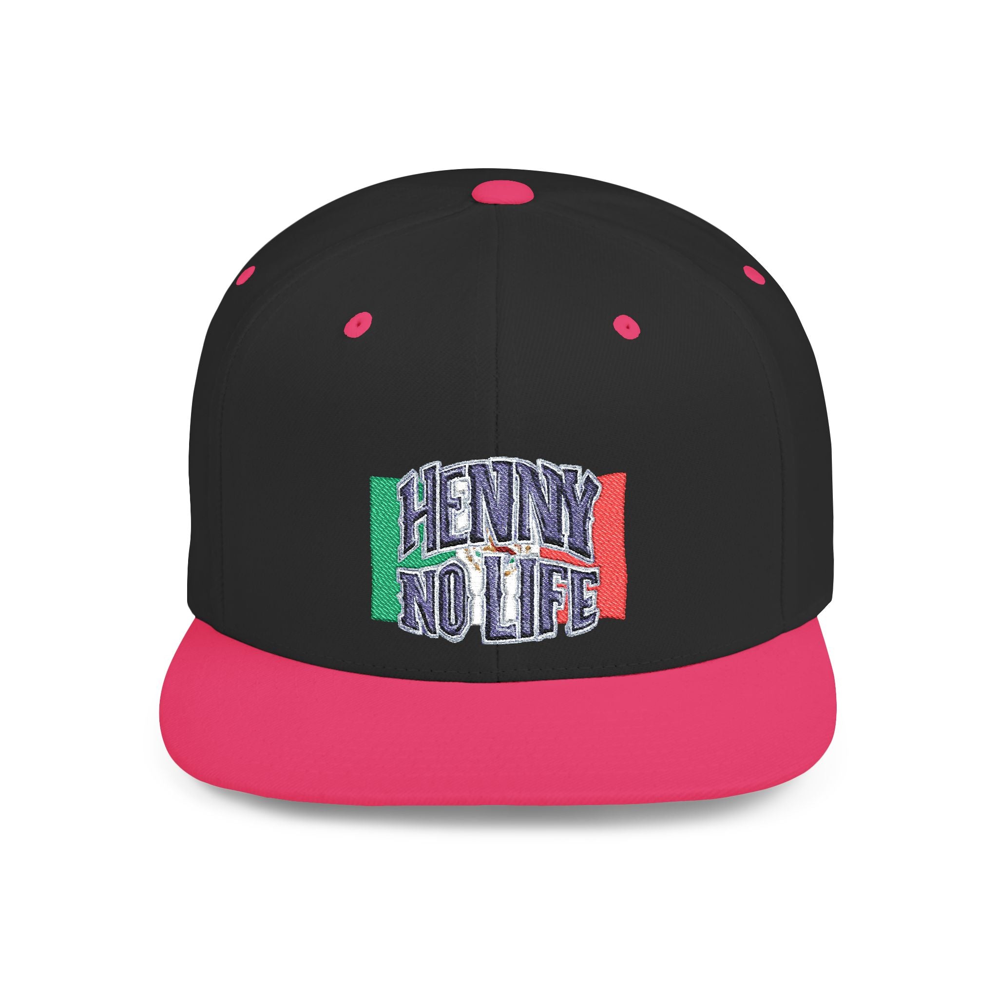 Henny- Flat Bill Snapback Hat — "Henny No Life" Embroidered with Italian Flag Accent