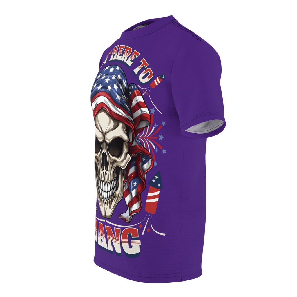 America-Patriotic Skull Tee — "Just Here to Bang" American Flag Graphic Shirt