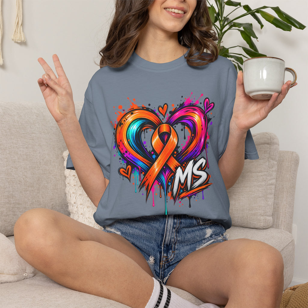 MS- Awareness Heart Ribbon T-Shirt — “Not All Wounds Are Visible” Neuropathy Support Tee