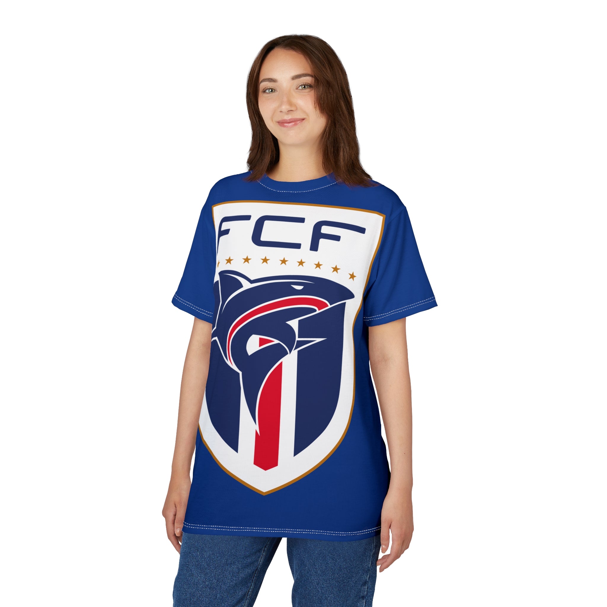 Team-FCF Shield T-Shirt — All-Over Print Team Crest Tee