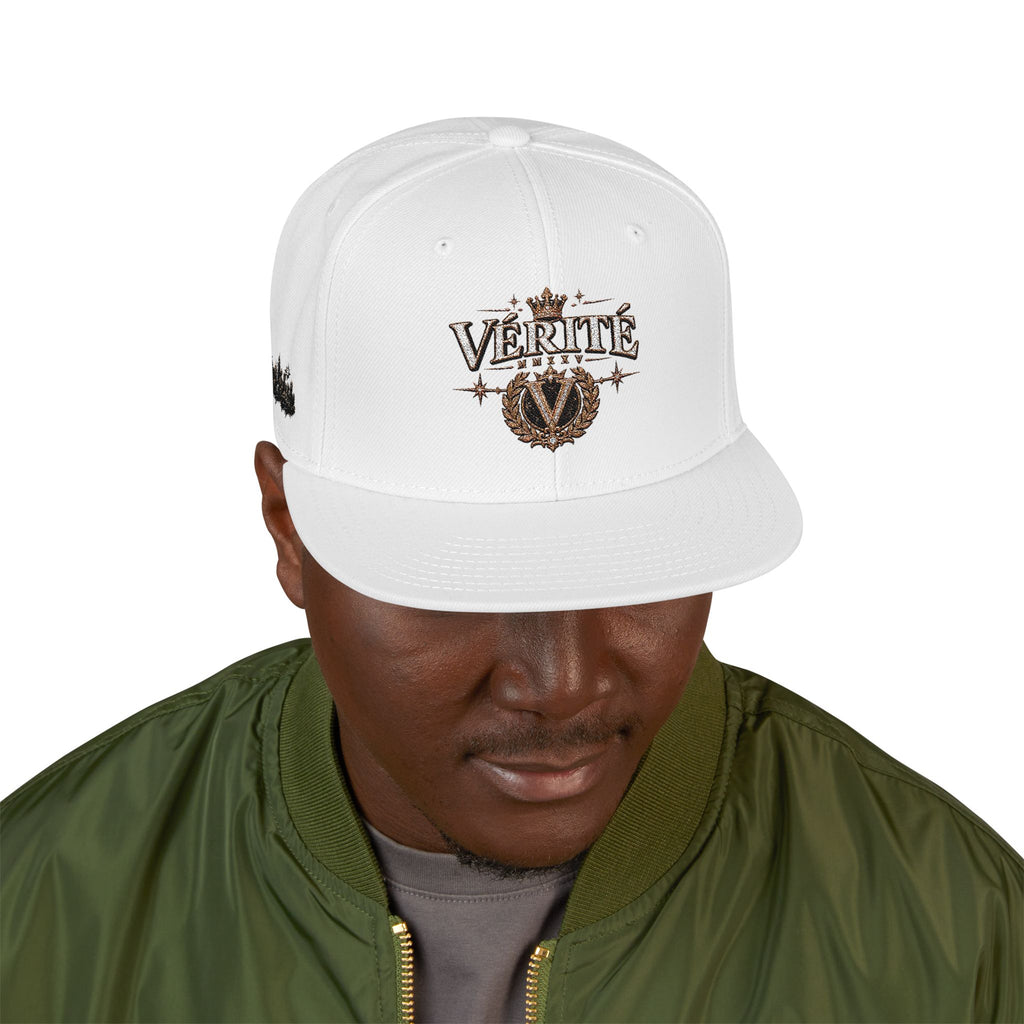 Hat-Embroidered 'Verité' Snapback Hat – Gold Sparkle Logo