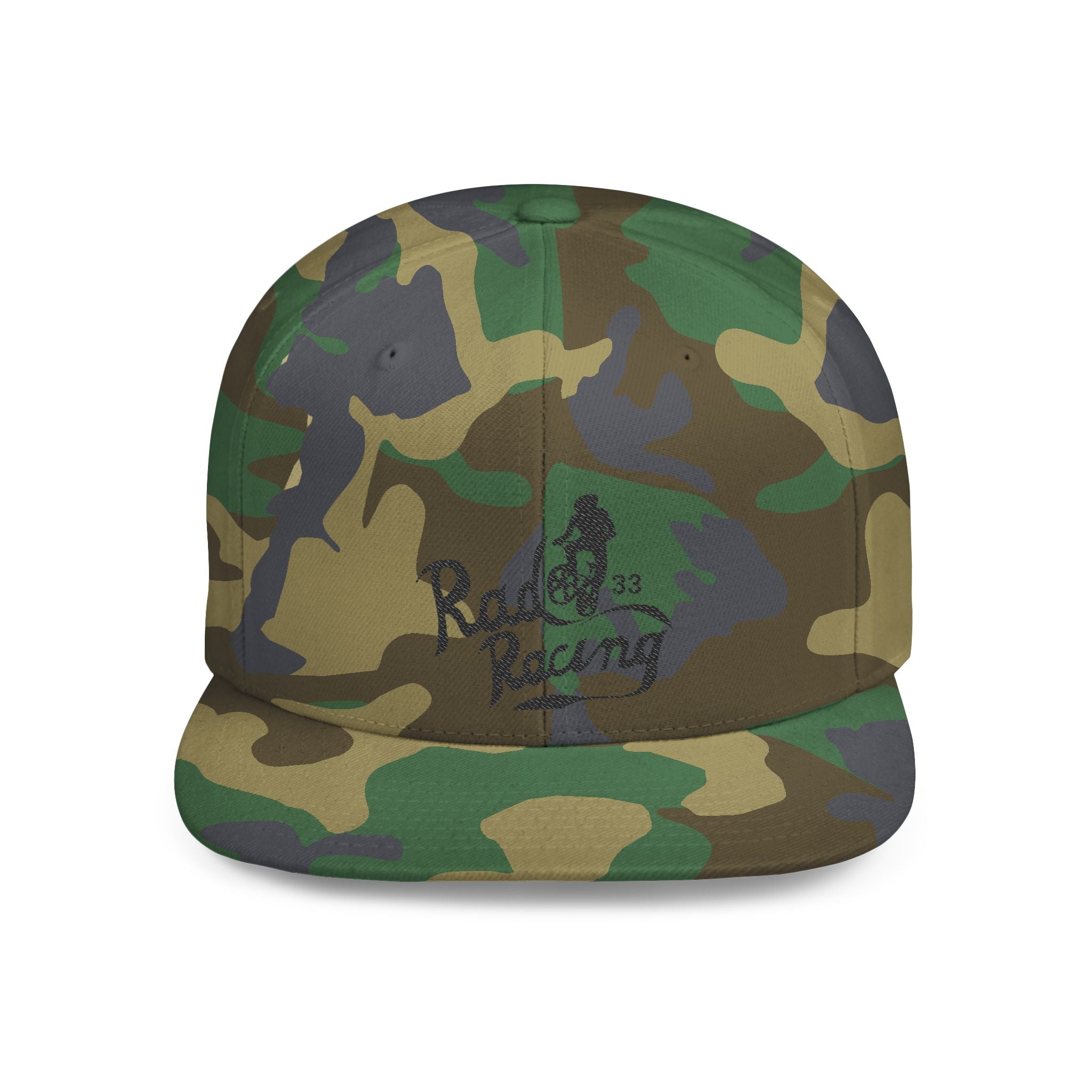 Rad-Flat Bill Snapback Hat — Retro 'Racer Racing' Embroidered Logo Cap