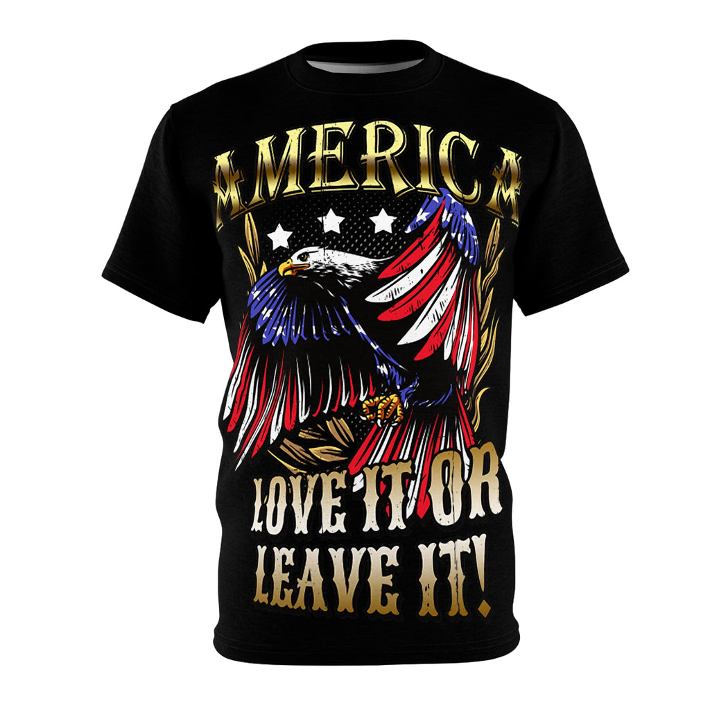 America-Patriotic- Eagle Tee — "America: Love It or Leave It" All-Over Print