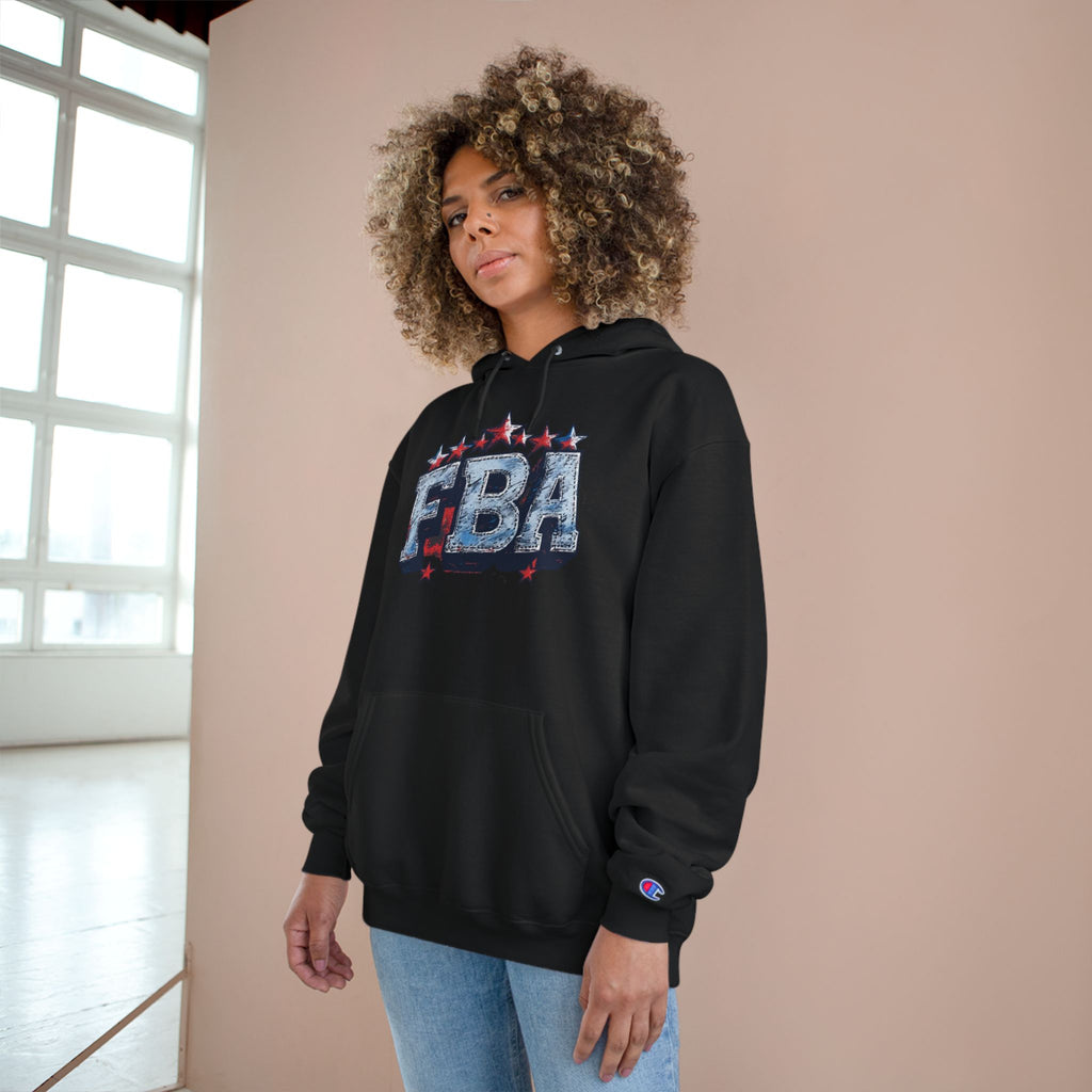 FBA- Graphic Hoodie — Retro Neon Fist & Star Emblem Champion Sweatshirt