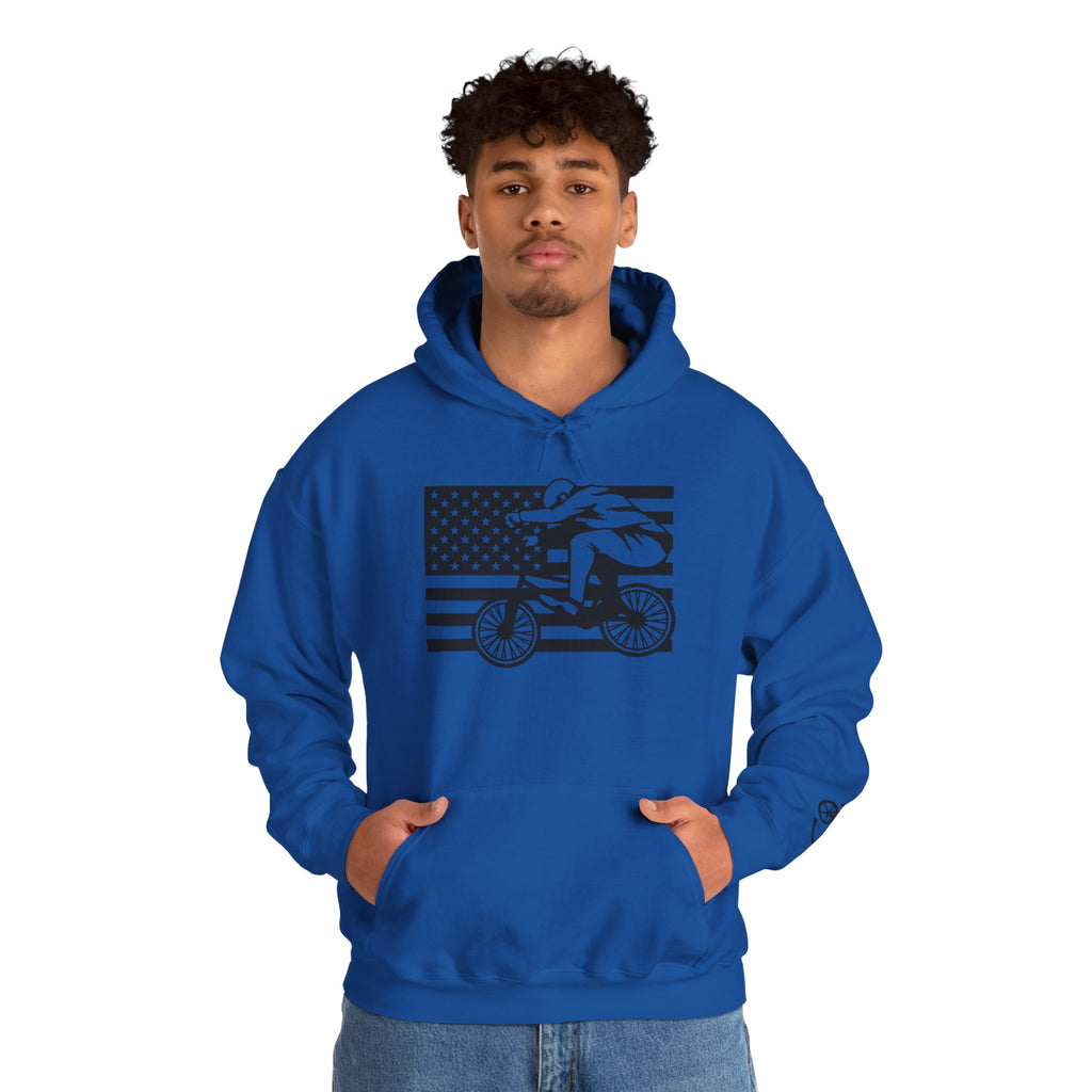 Rad-Biker American Flag Hoodie — 'Is My Bike Okay?' Graphic Hooded Sweatshirt