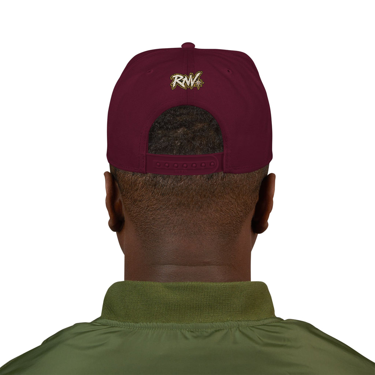 Hat-Embroidered Snapback Hat – Gold Glitter 'RW' Logo Flat Brim Cap