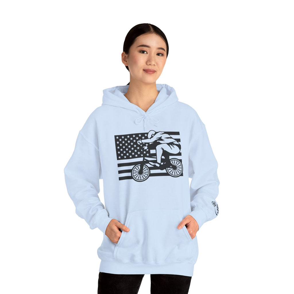 Rad-Biker American Flag Hoodie — 'Is My Bike Okay?' Graphic Hooded Sweatshirt