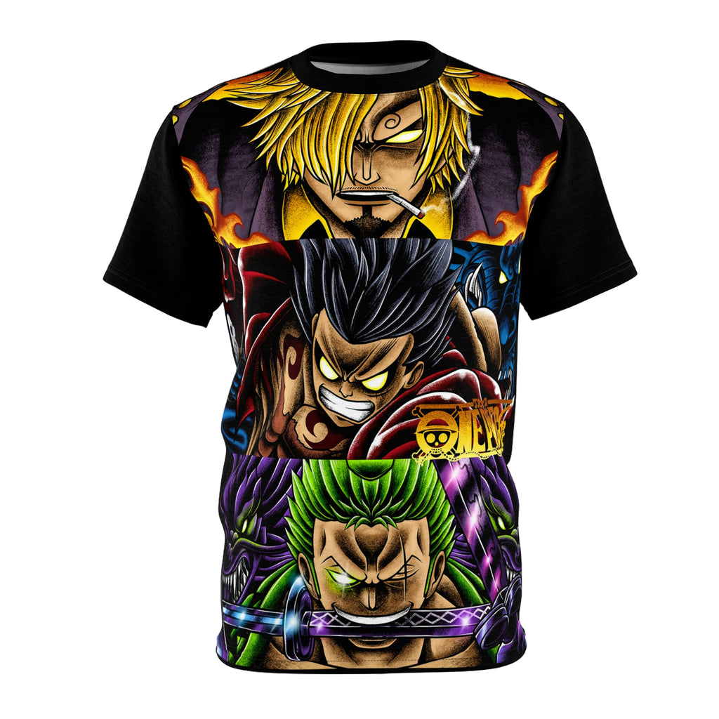 Anime -Straw Hat Trio Graphic Tee — Bold Pirate Crew All-Over Print