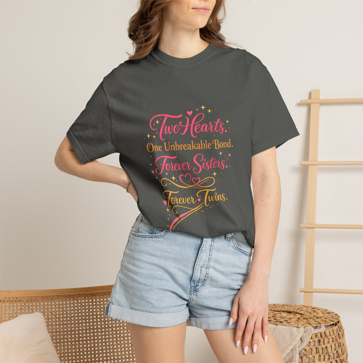 Tiff-Twin Sisters T-Shirt – “Two Hearts One Unbreakable Bond” Graphic Tee