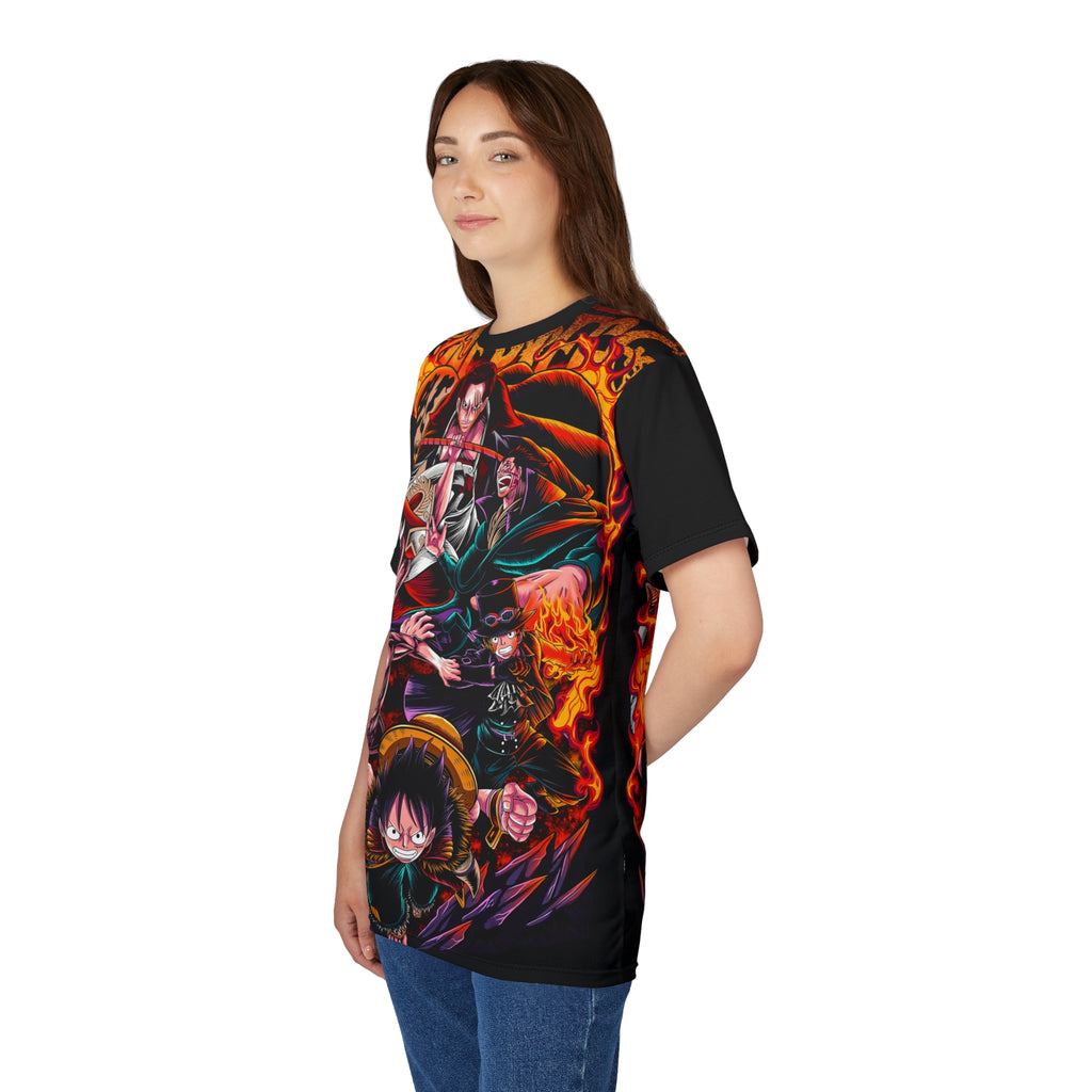 Anime- Crew Battle All-Over Print Tee — Luffy & Flames Anime T-Shirt