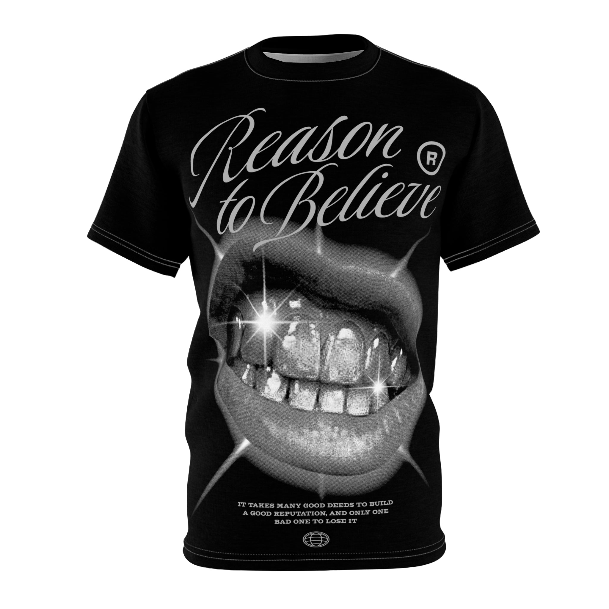 Reason to Believe Graphic Tee — Sparkling Grillz All-Over Print Shirt