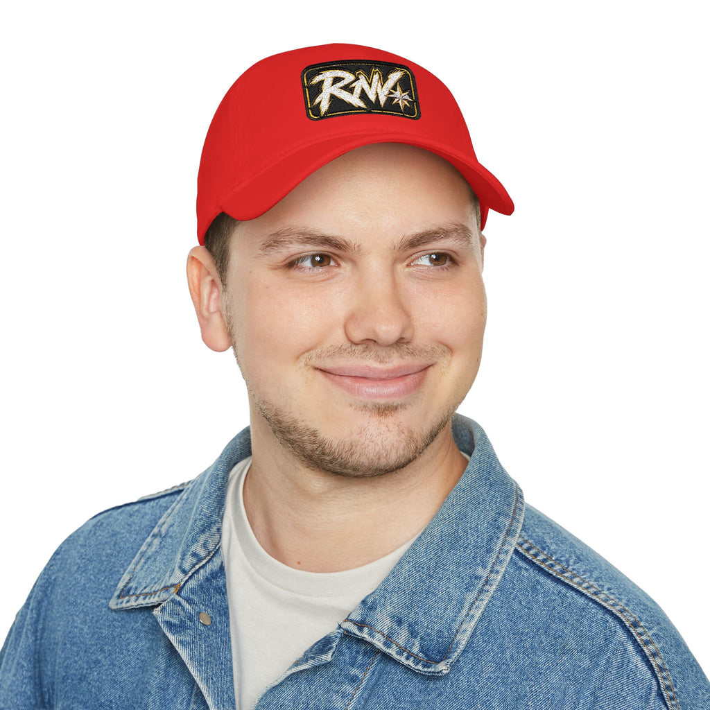 Hat-Red Low-Profile Baseball Cap with 'RW' Embroidered Patch — Casual Everyday Dad Hat