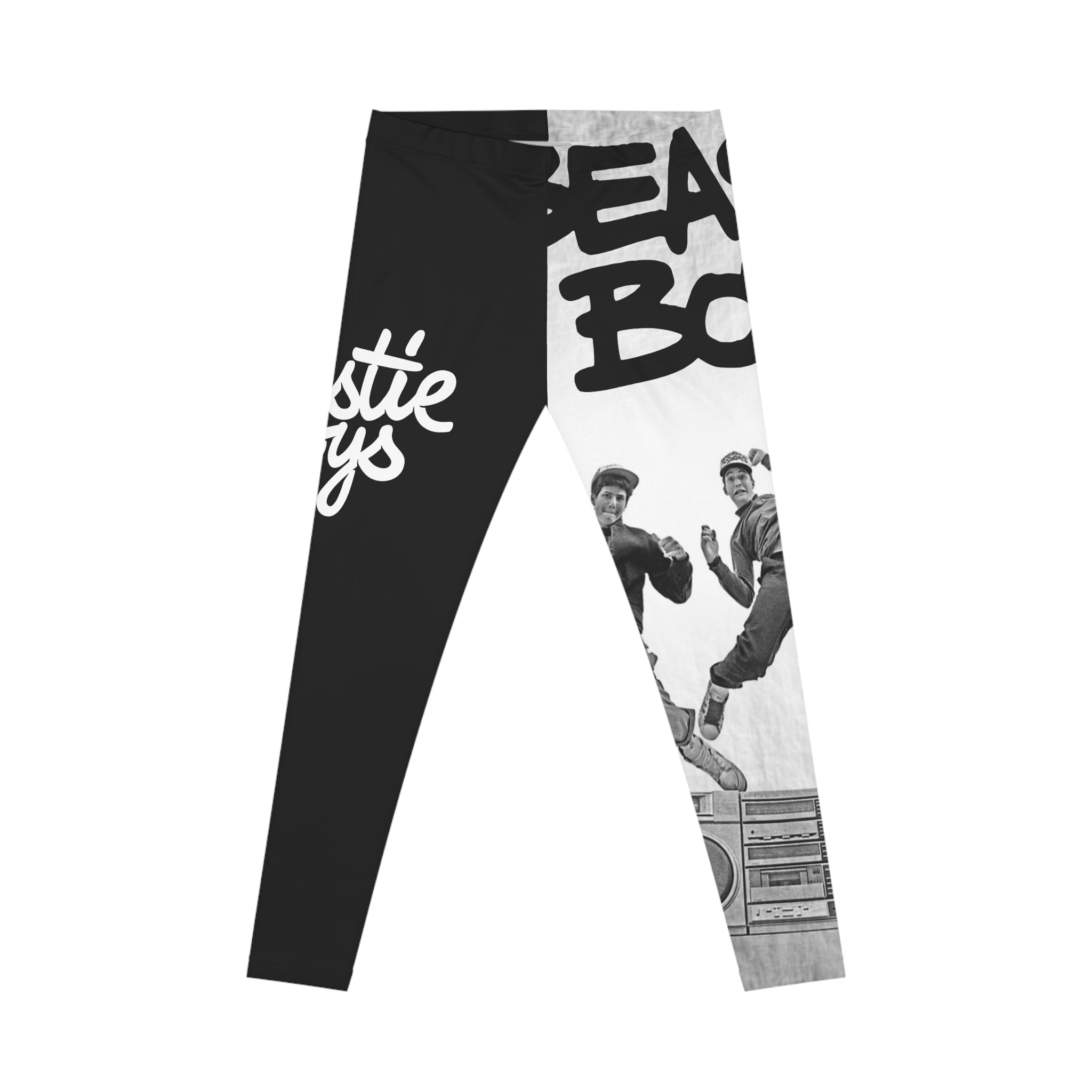 Leggings - Beastie Set-White Graphic Leggings — Retro Hip-Hop Design