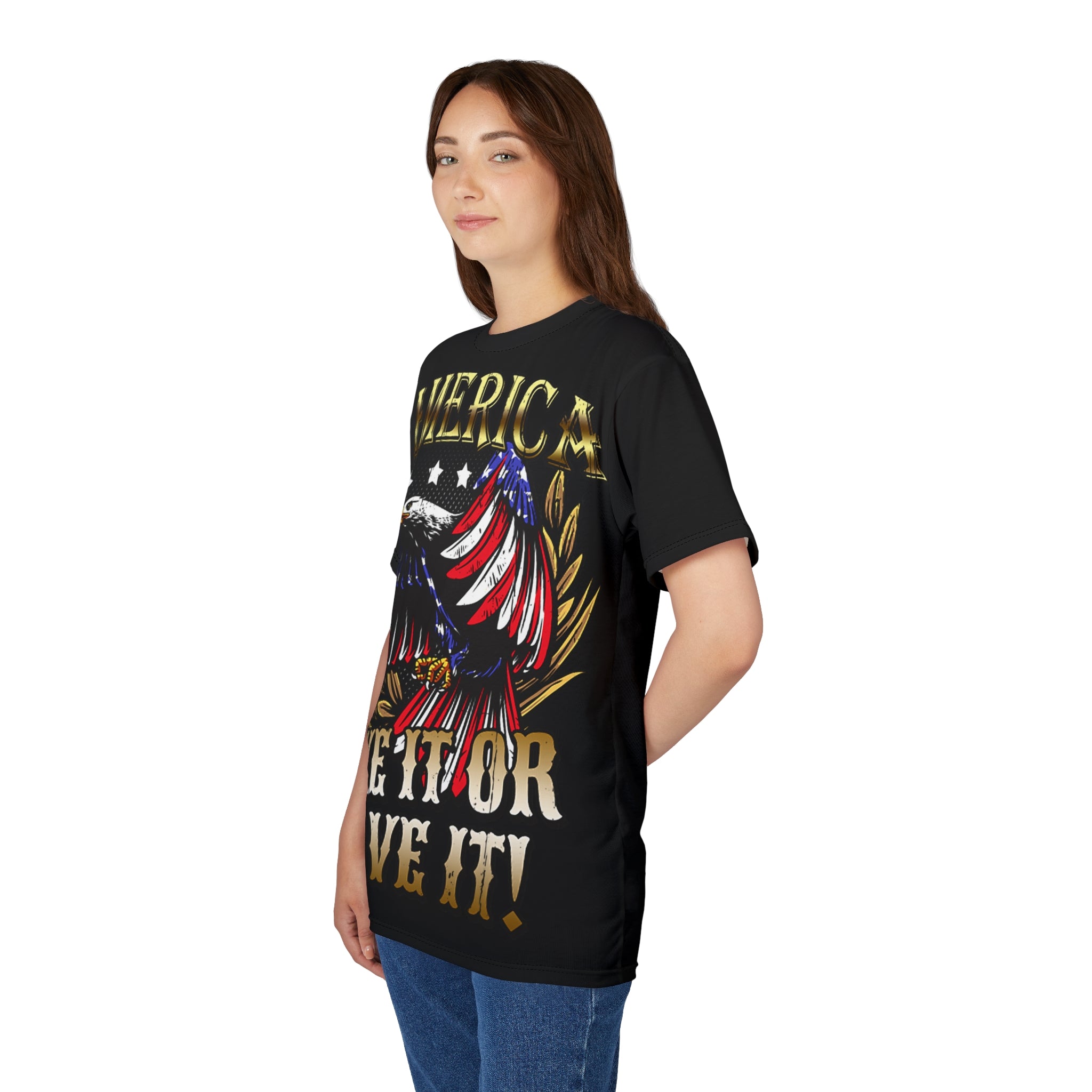 America-Patriotic- Eagle Tee — "America: Love It or Leave It" All-Over Print