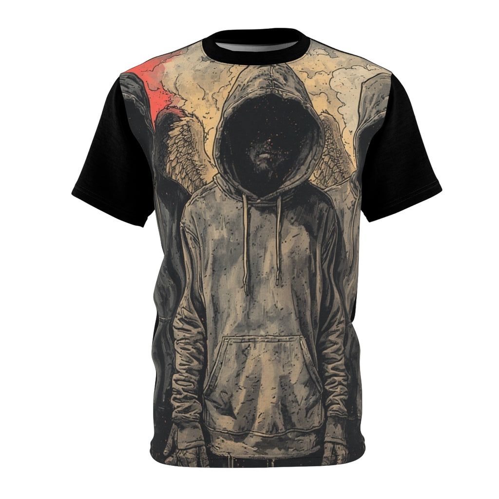 Mindset-Grim Hooded Angel Graphic Tee — Dark Streetwear All-Over Print