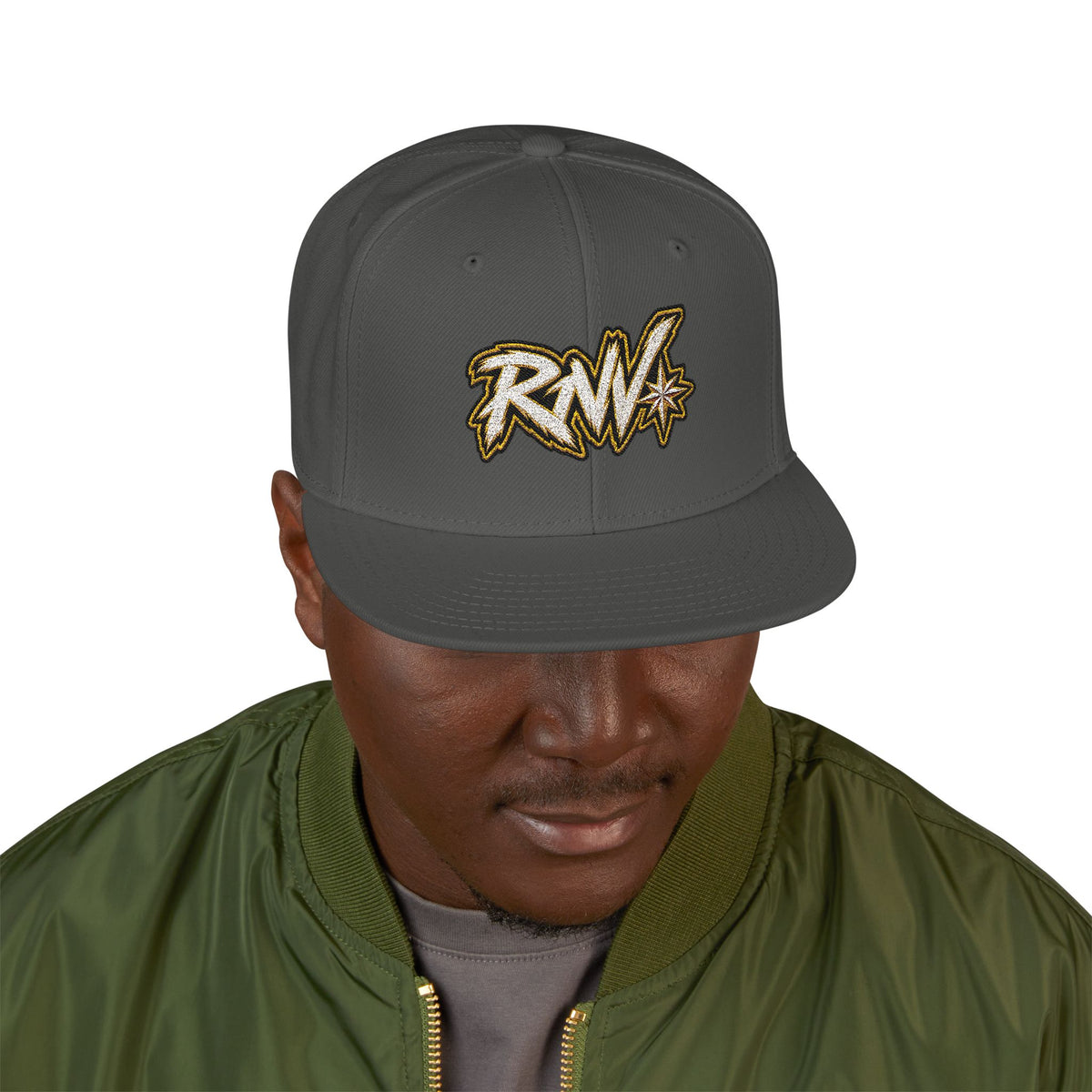 Hat-Embroidered Gold Graffiti Snapback Hat