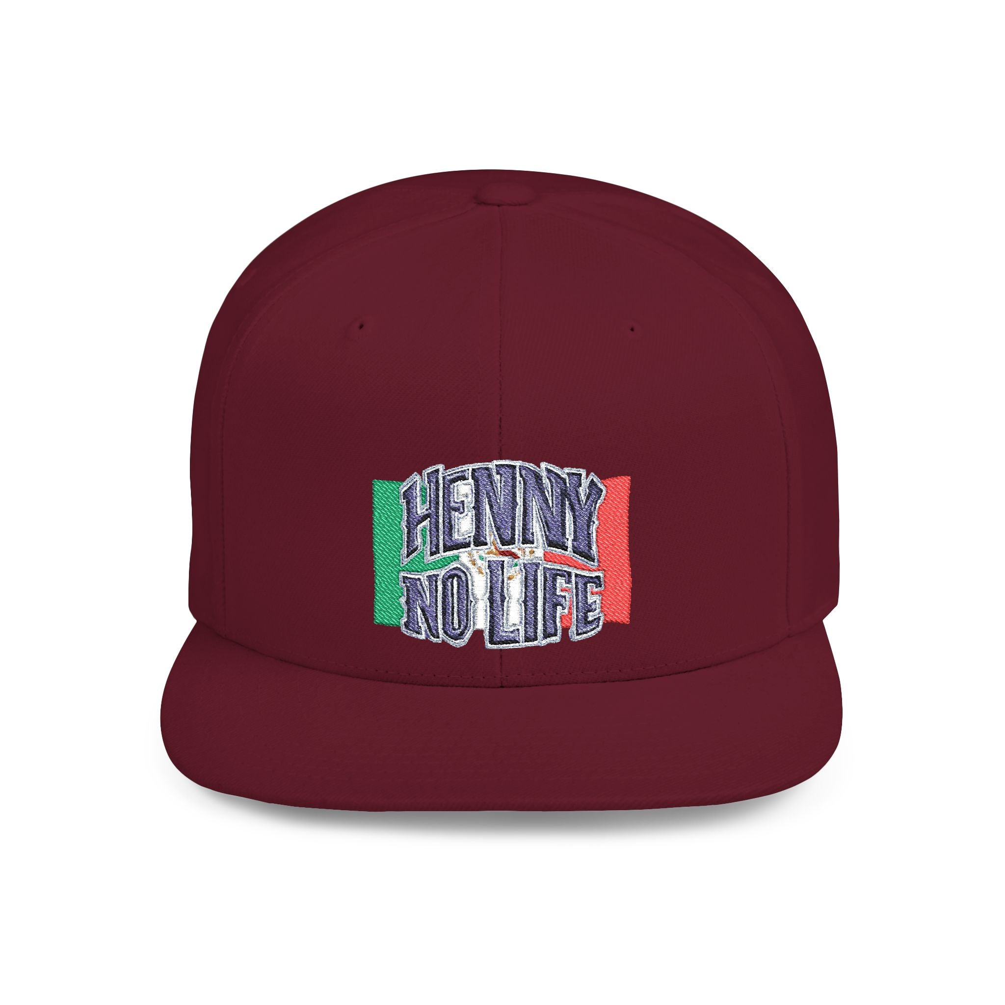Henny- Flat Bill Snapback Hat — "Henny No Life" Embroidered with Italian Flag Accent