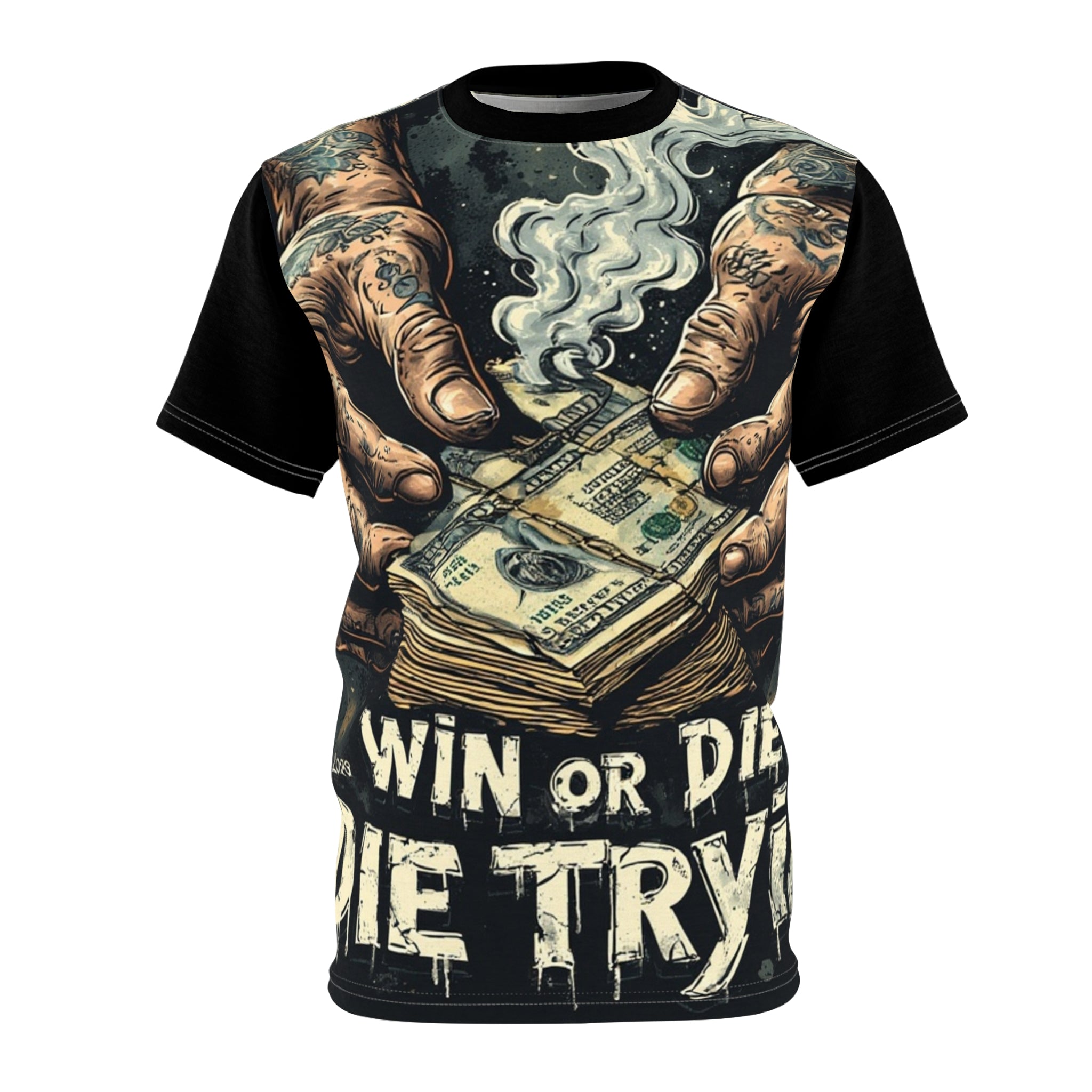 Streetwear- Win or Die Money Stack Tee — Street Tattoo Style Graphic Shirt