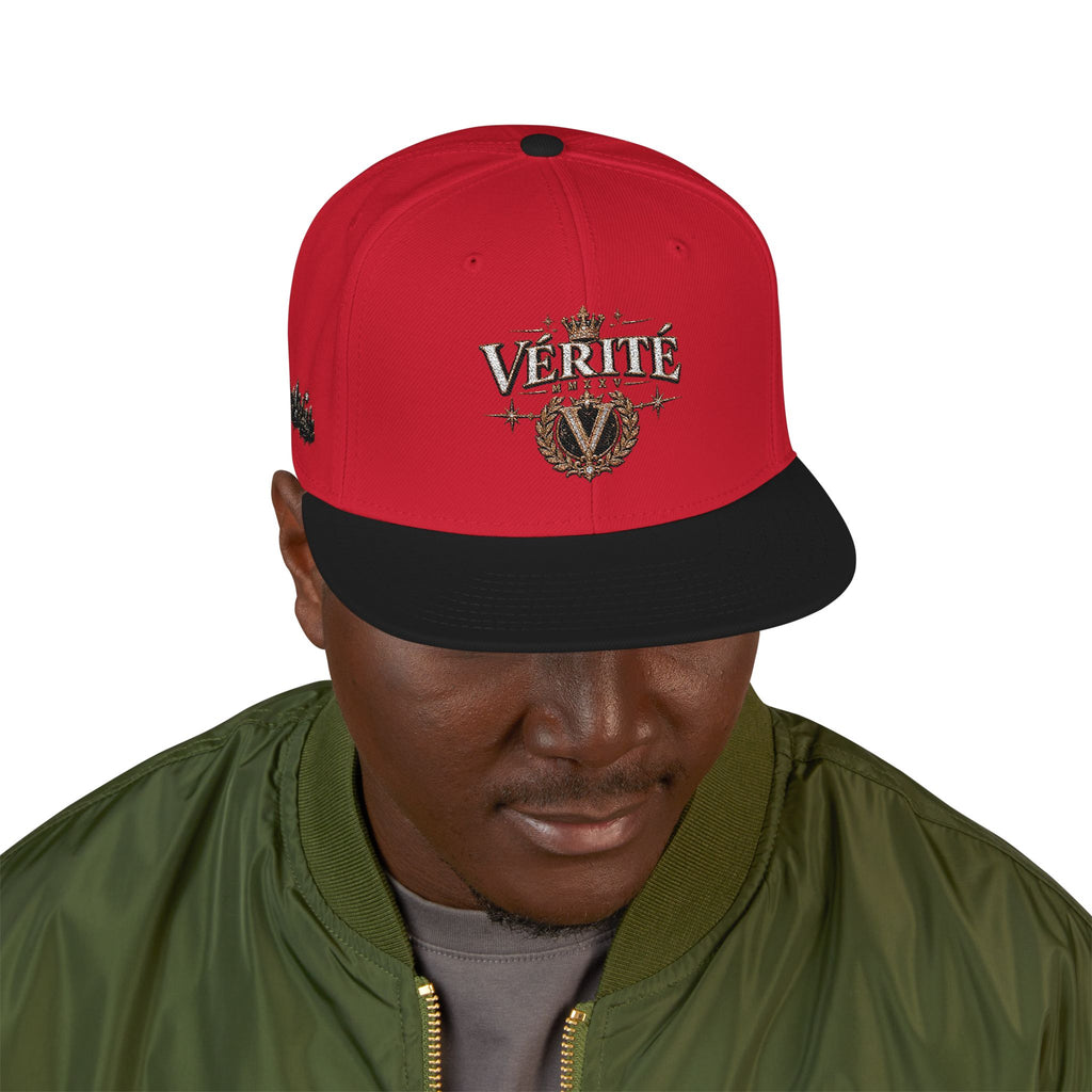 Hat-Embroidered 'Verité' Snapback Hat – Gold Sparkle Logo