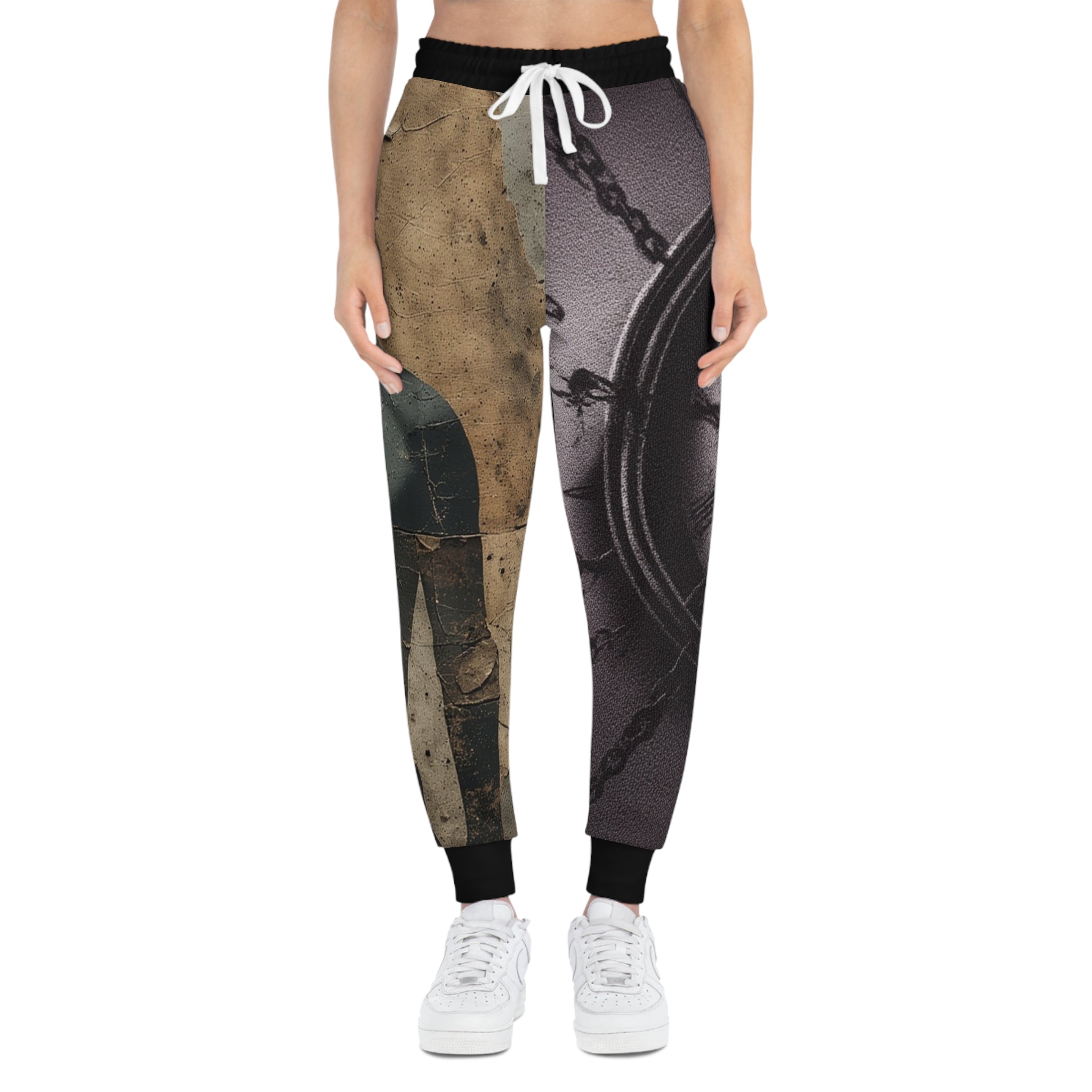 Joggers- Vintage Clock & Silhouette Athletic Joggers — Abstract Grunge AOP Sweatpants