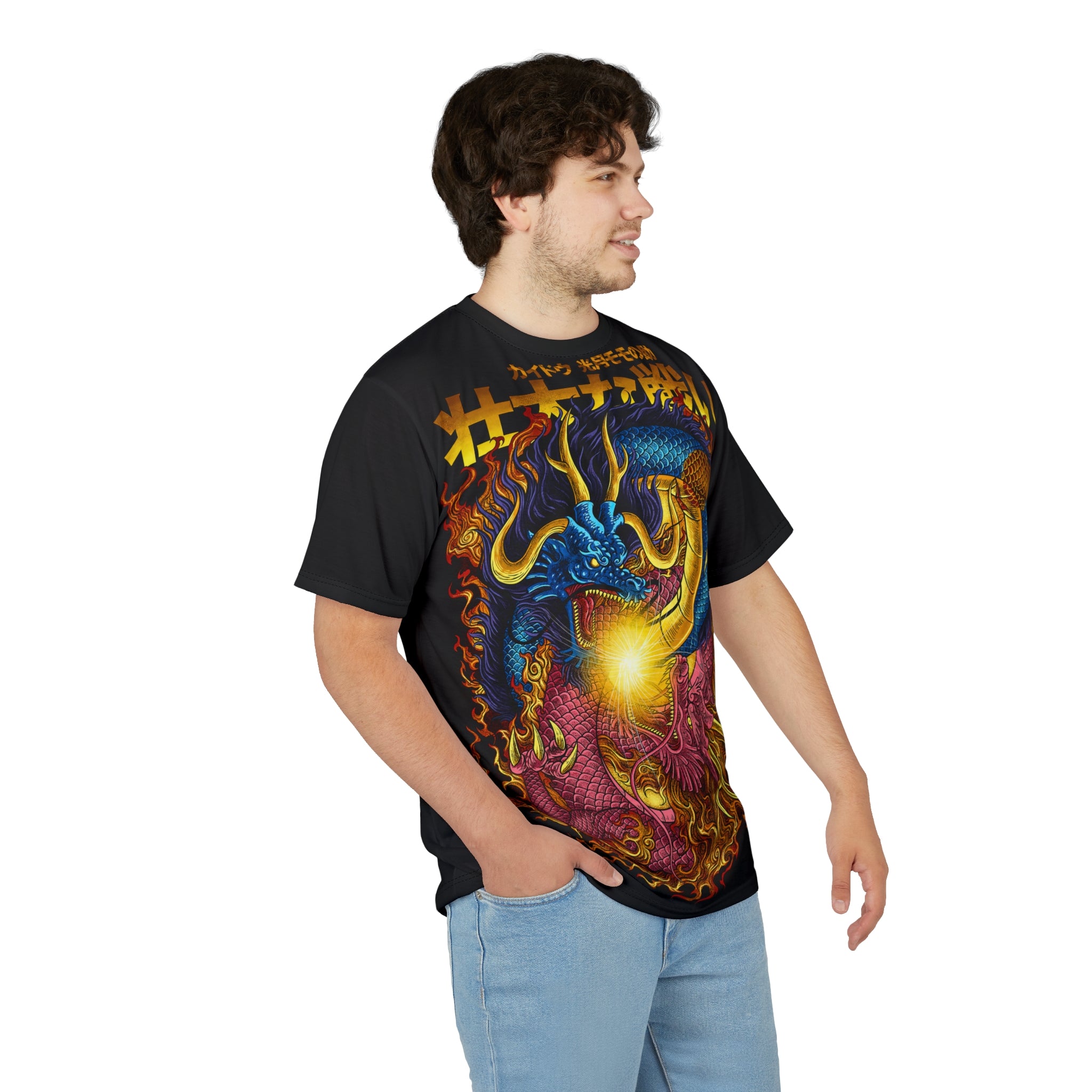 Anime- Dragon Oni Graphic Tee — Japanese Kanji Flame Design