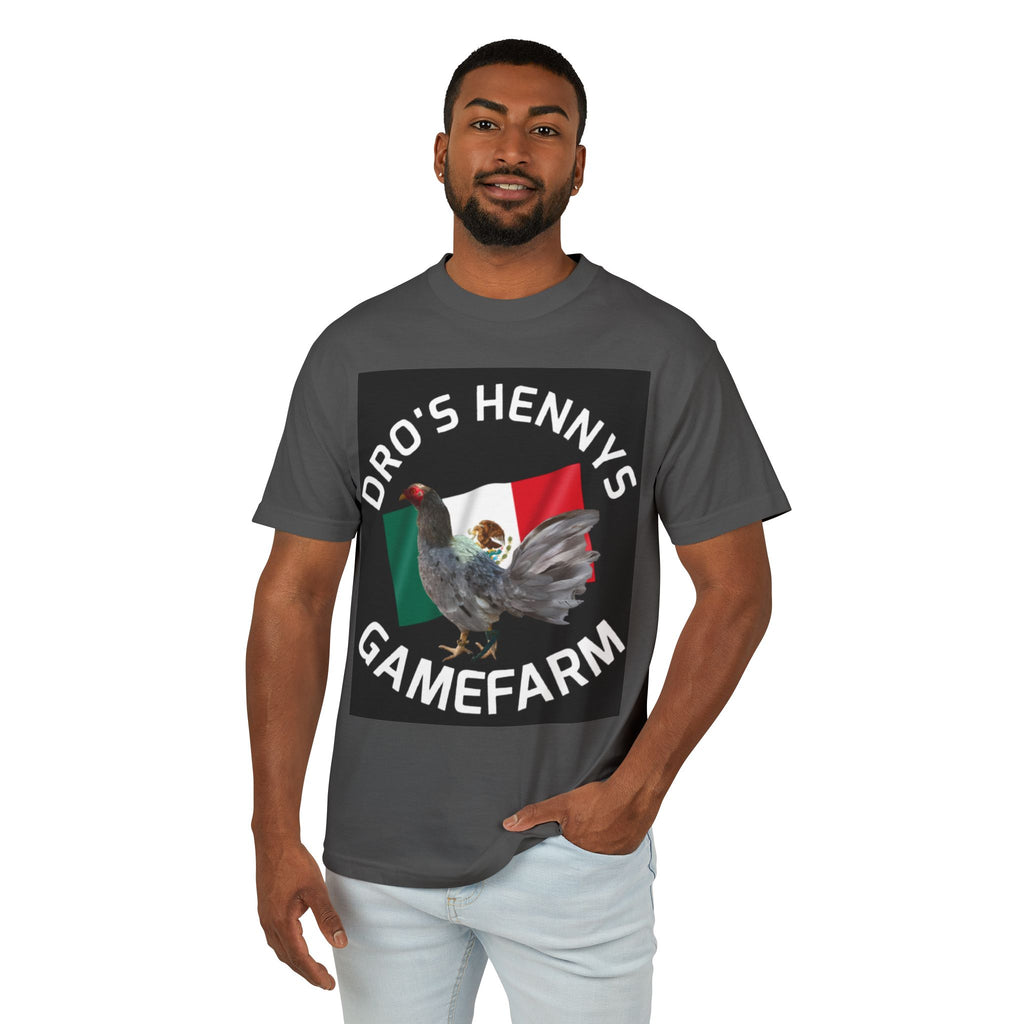 Henny-Gamefarm Hen T‑Shirt — "Dro's Henny's Gamefarm" Mexican Flag Poultry Tee