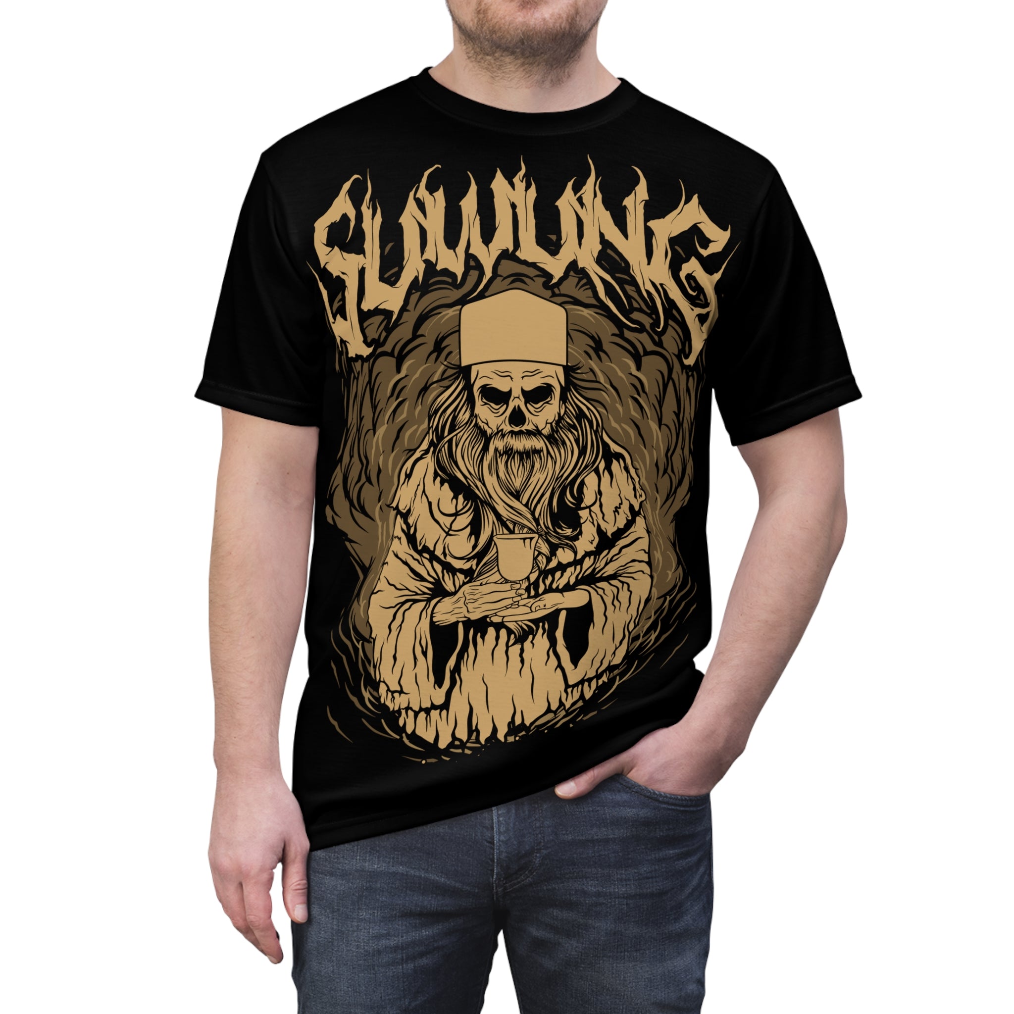 Metal- Skulling Skeleton Priest Graphic Tee — 'Skulling' Gothic Skull Illustration
