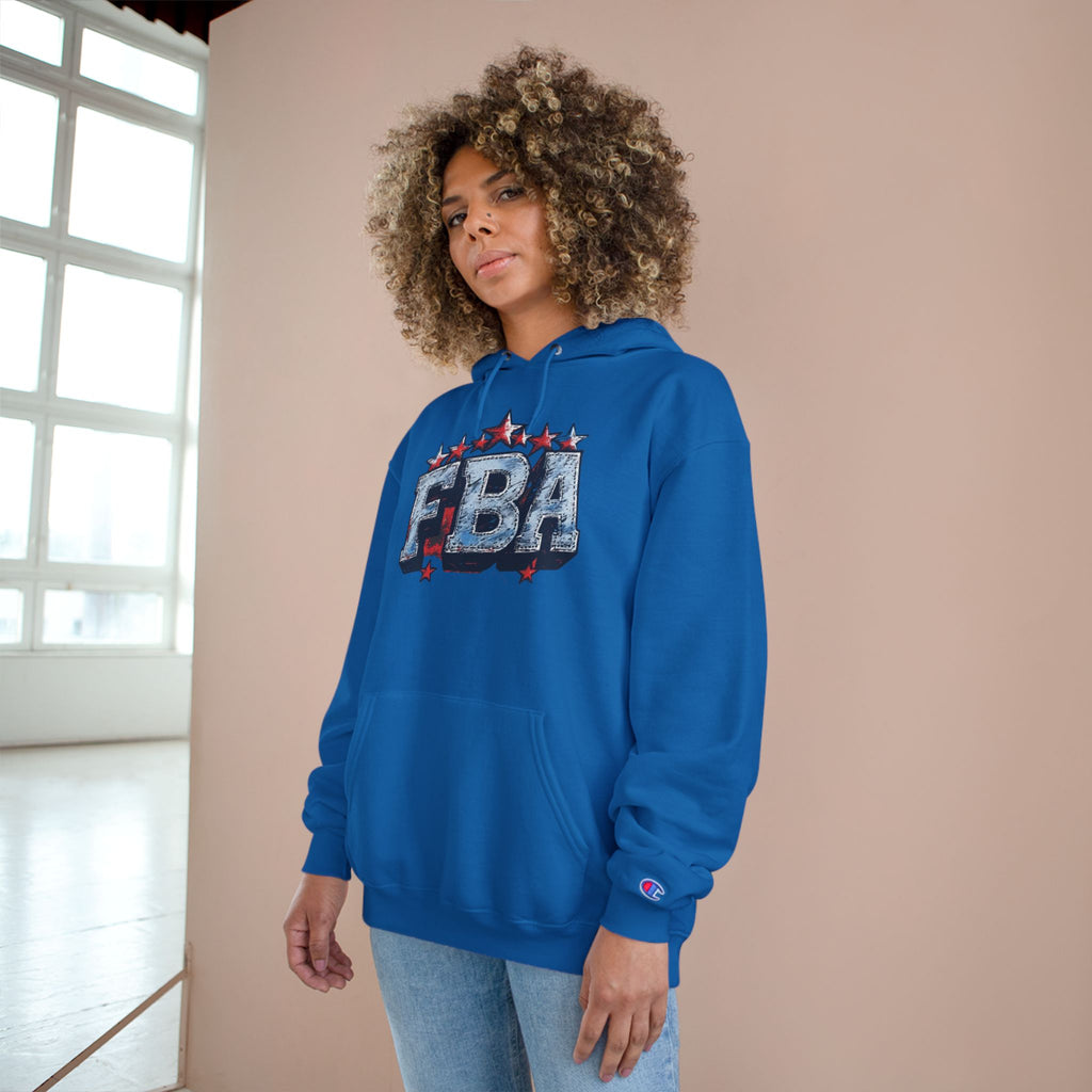 FBA- Graphic Hoodie — Retro Neon Fist & Star Emblem Champion Sweatshirt